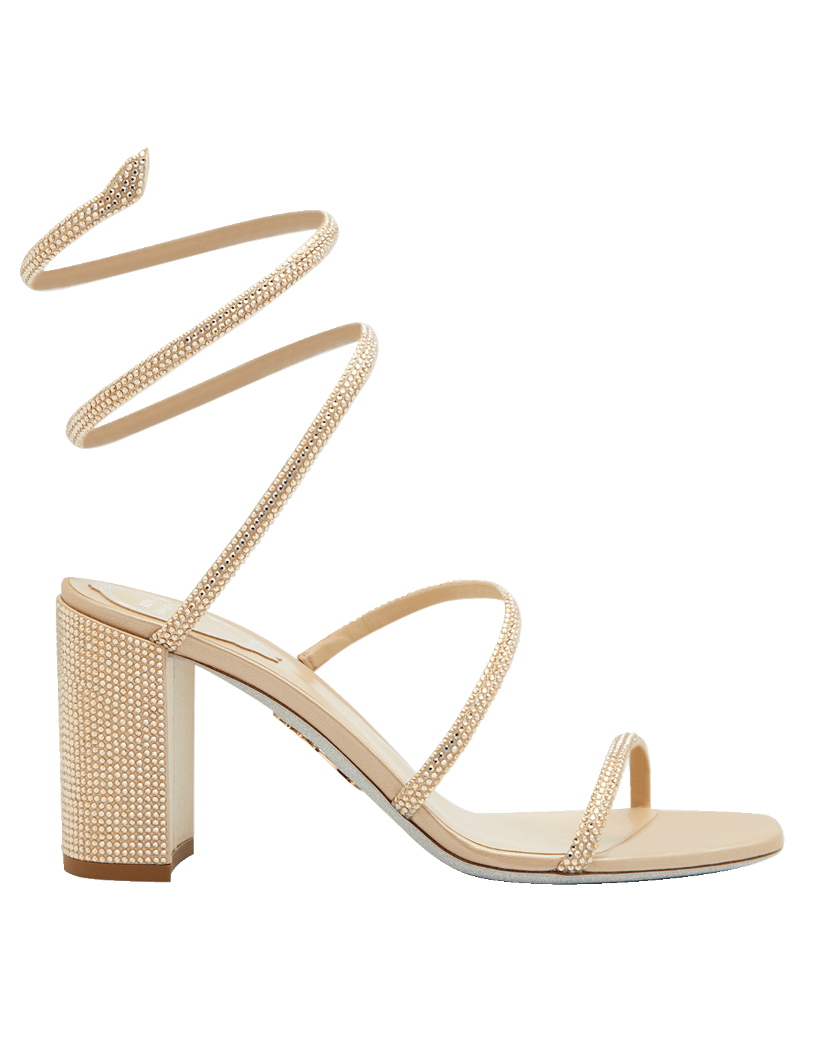 Rene Caovilla Snake Ankle-Wrap Block-Heel Sandals