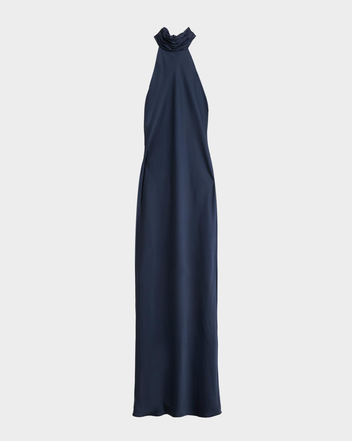 Ramy Brook Tatiana Low-Cut Halter Column Gown