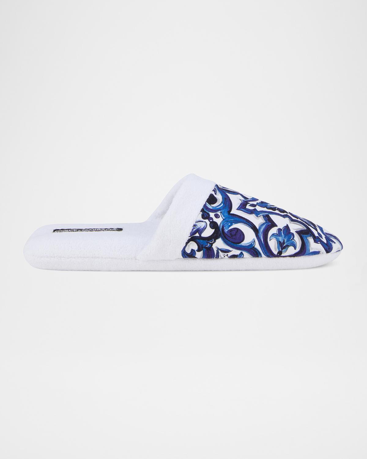 Dolce & Gabbana Men's Majolica-Print Cotton Slippers
