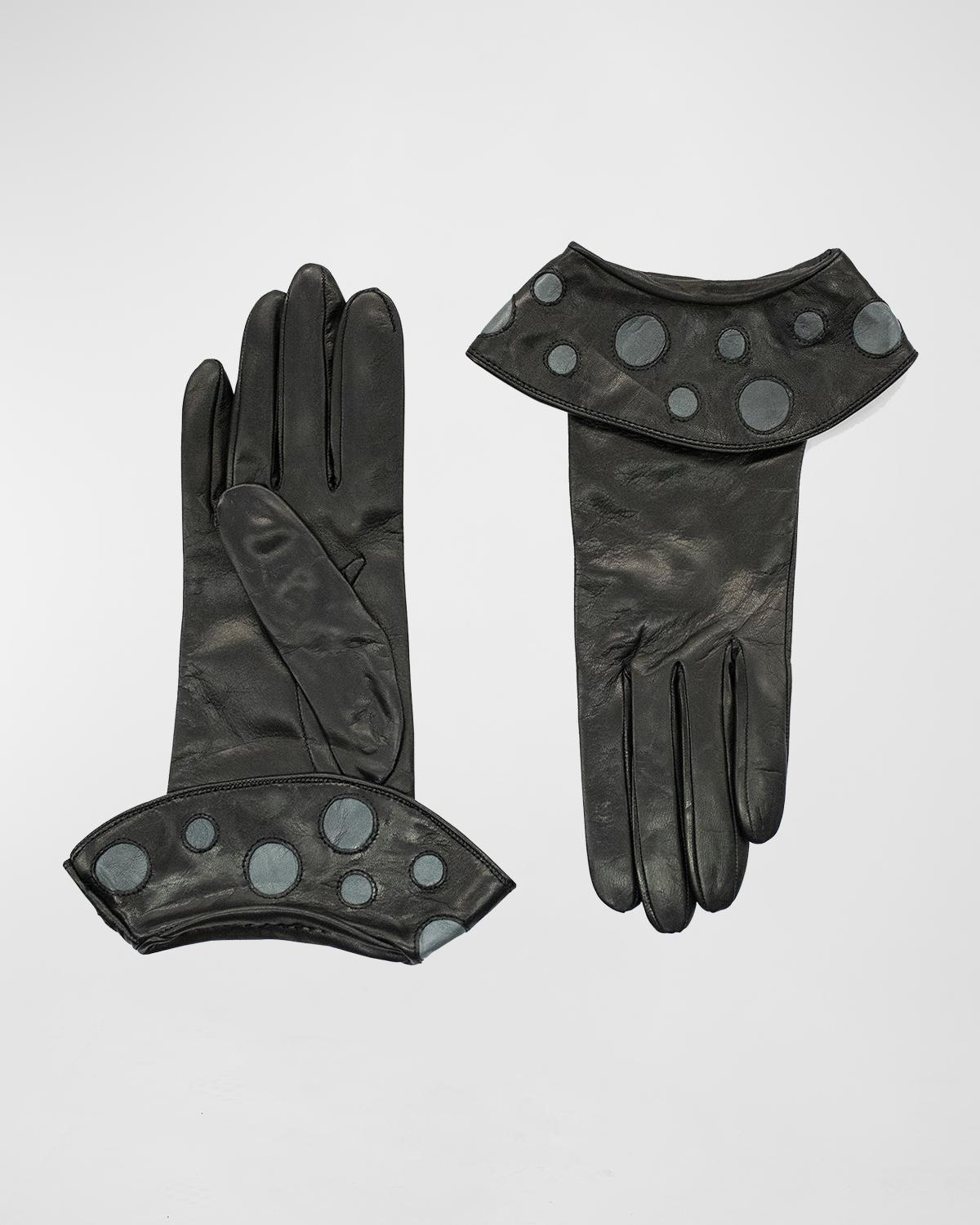 Portolano Folded Polka-Dot Cuff Leather Gloves