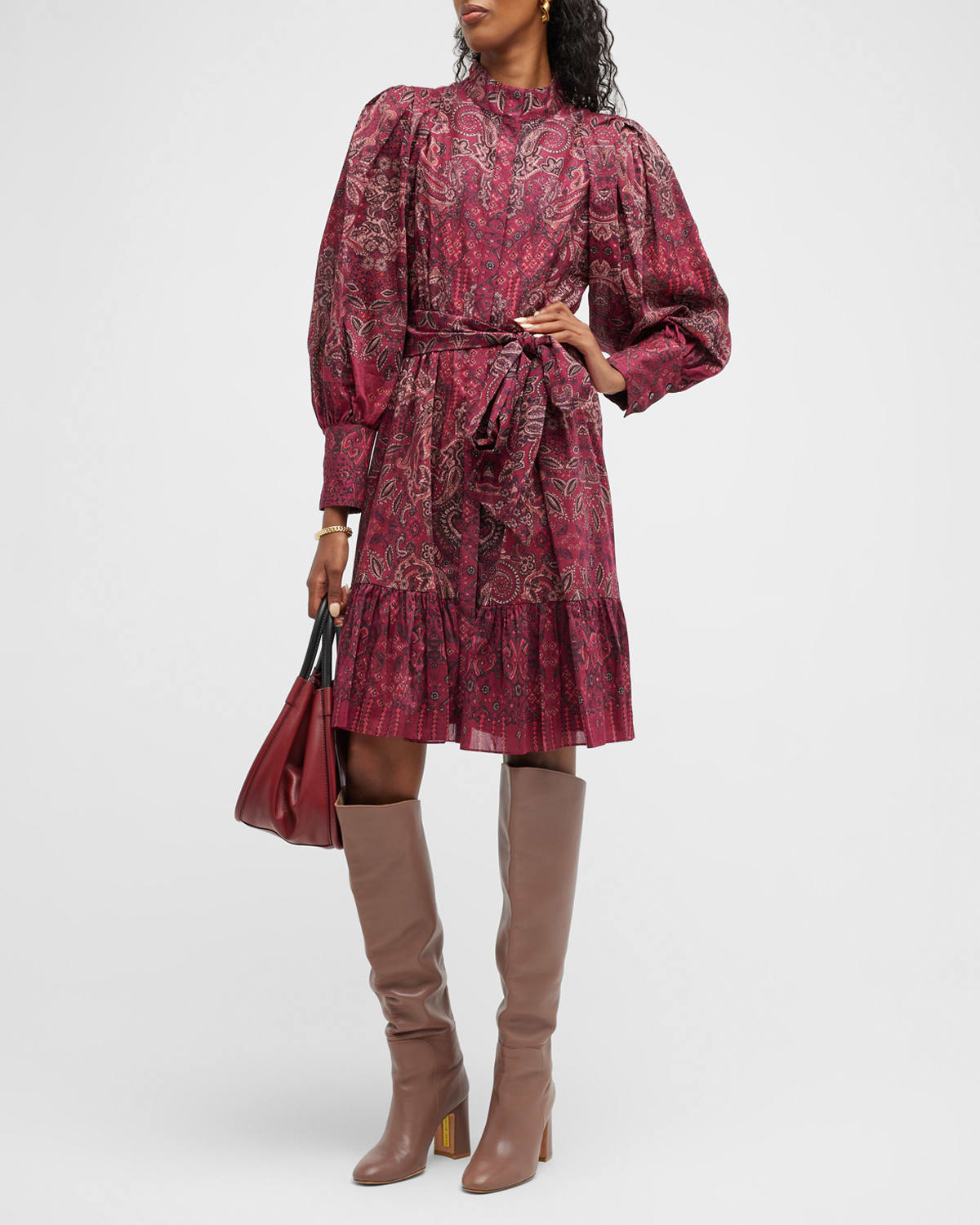 Kobi Halperin Ashlee Paisley-Print Balloon-Sleeve Dress