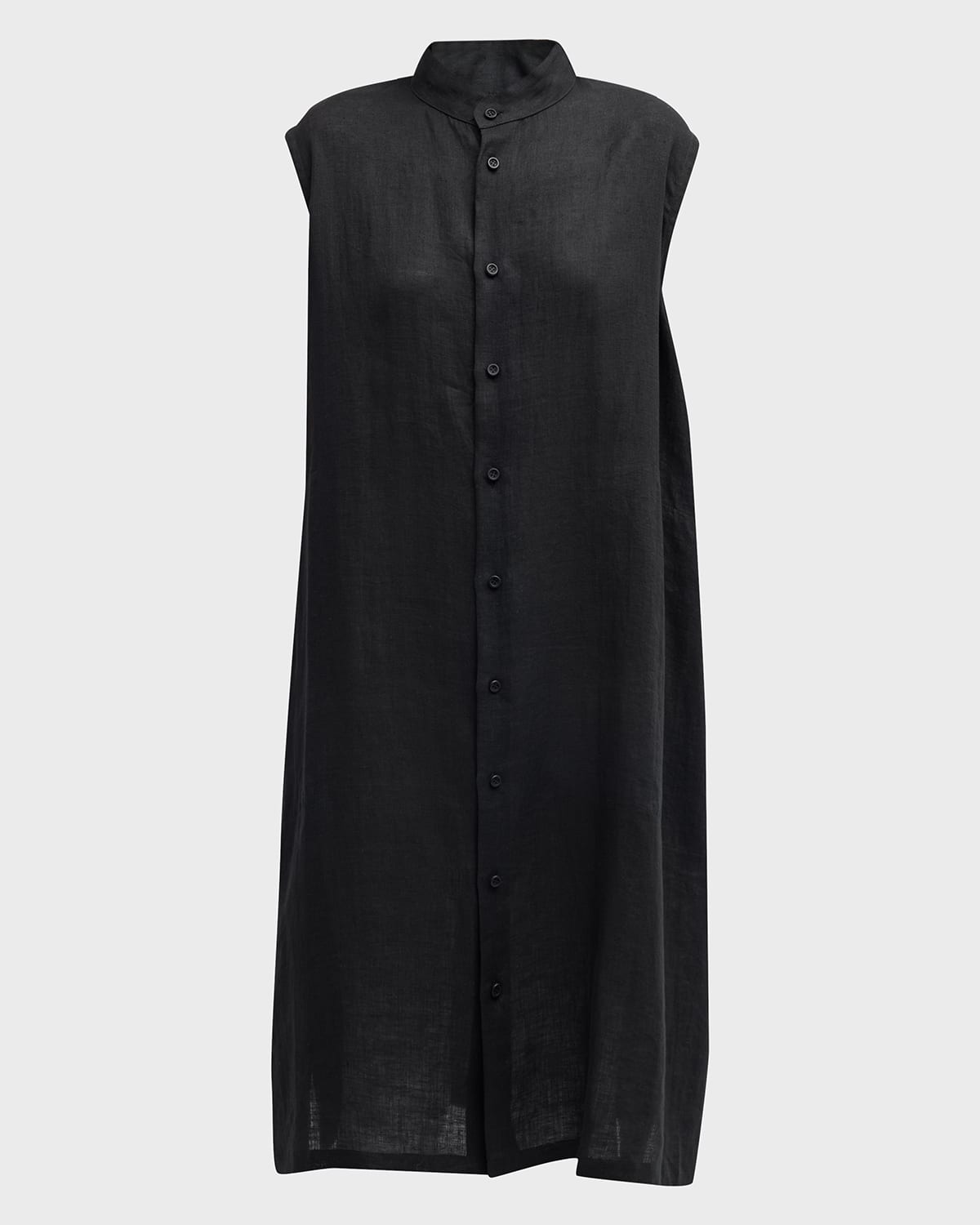 Eskandar A-line Collarless Sleeveless Linen Shirtdress