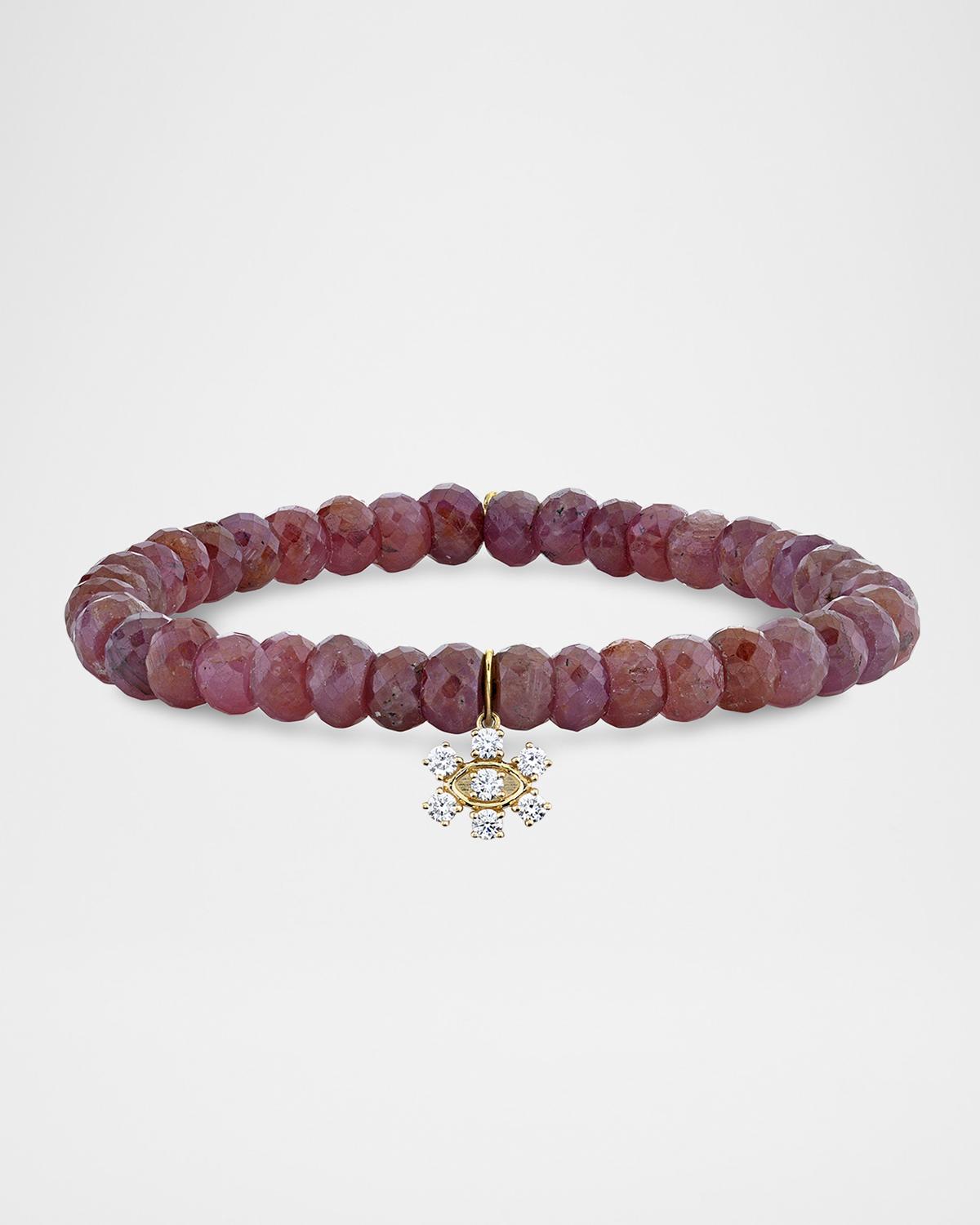 Marquise Eye Prong-Set Flower on Pink Sapphire Bead Bracelet