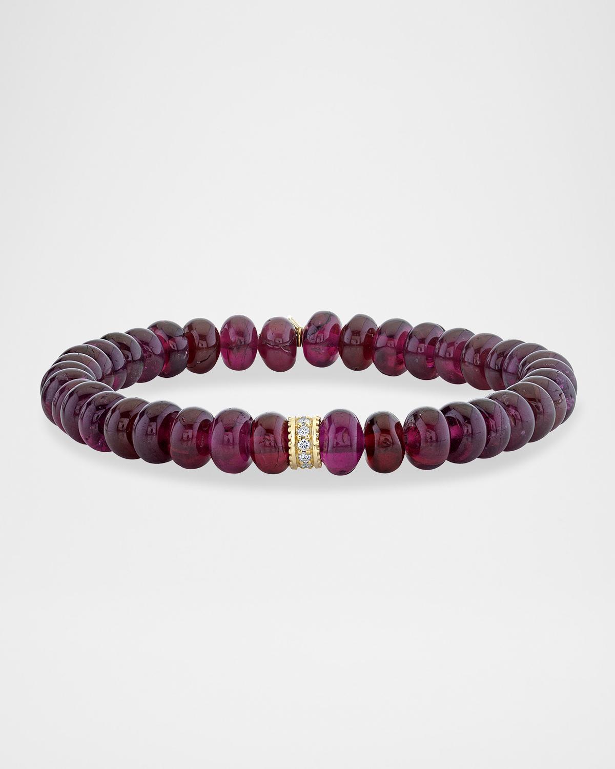 Scallop Edge Pave Rondelle on Rhodolite Bead Bracelet