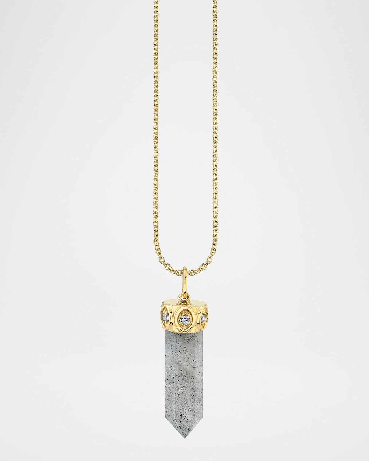 Sydney Evan 14K Diamond Marquise Eye Long Stone Charm, Labradorite