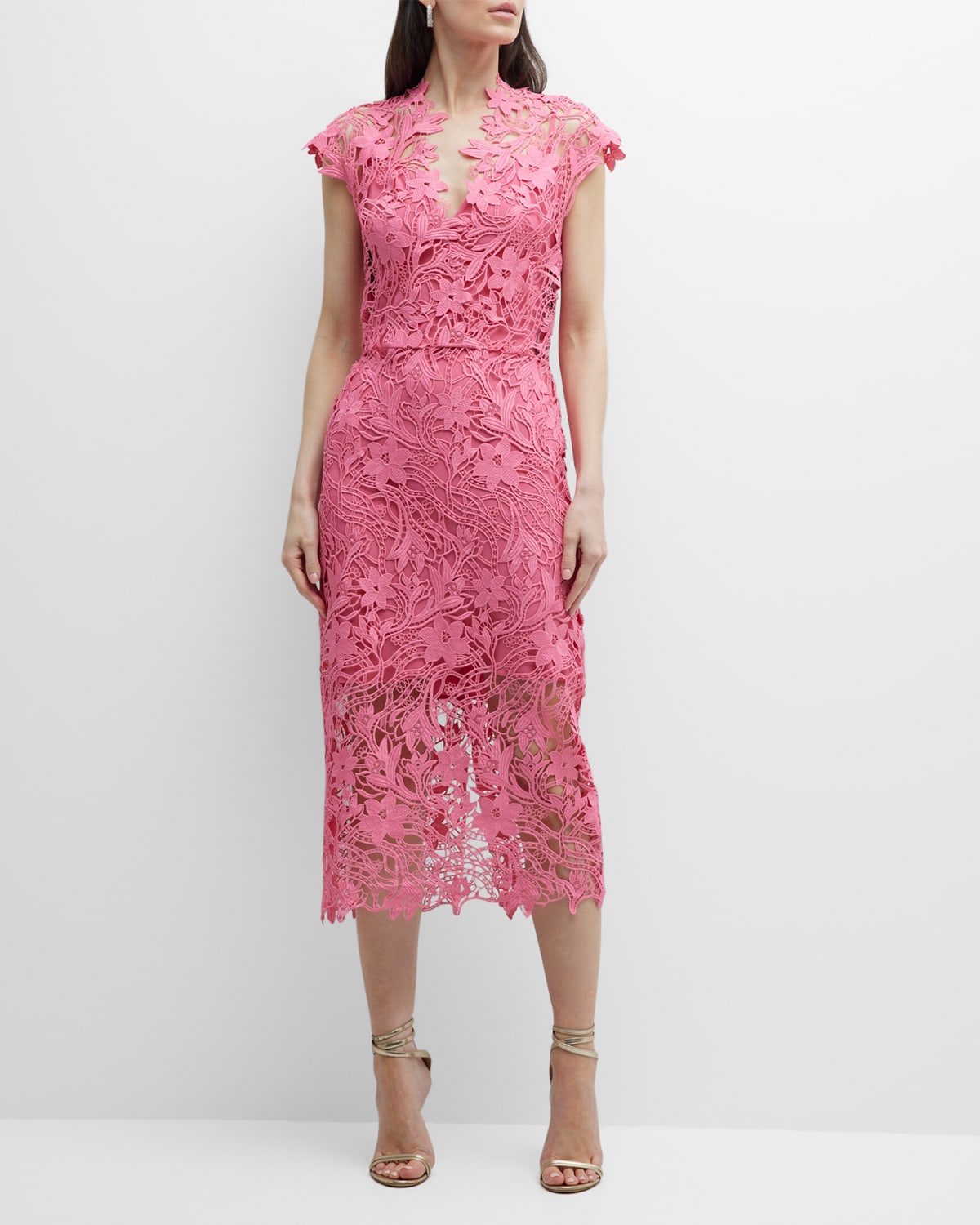 Cap Sleeves Lace Dress Neiman Marcus