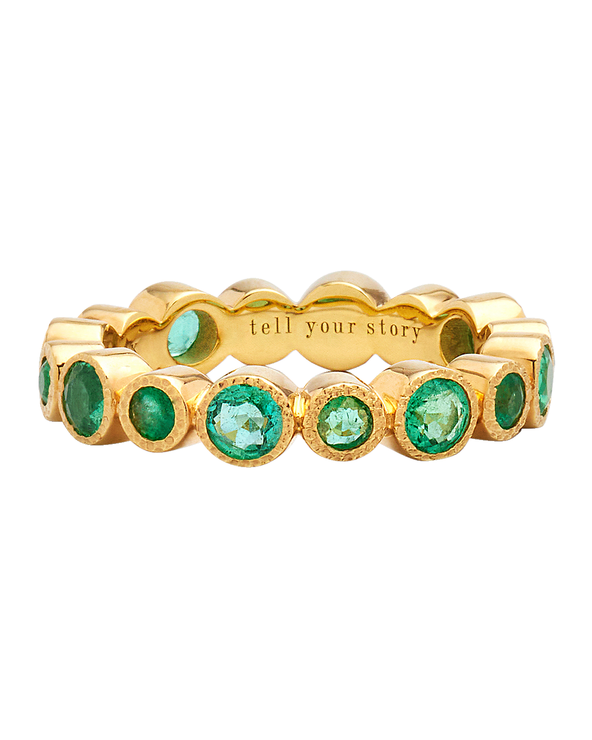 Three Stories Jewelry 14k Yellow Gold Bezel Ombre Emerald Band Ring, Size 7