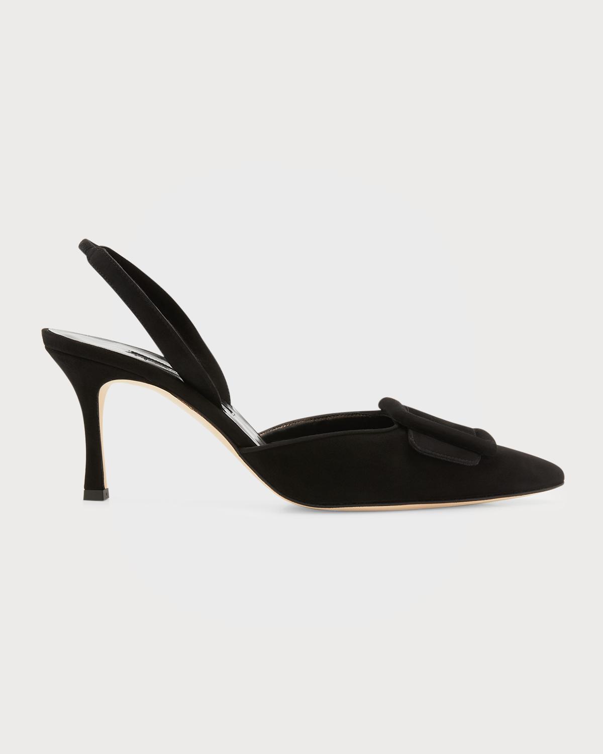 Manolo Blahnik Maysli Suede Buckle Halter Pumps