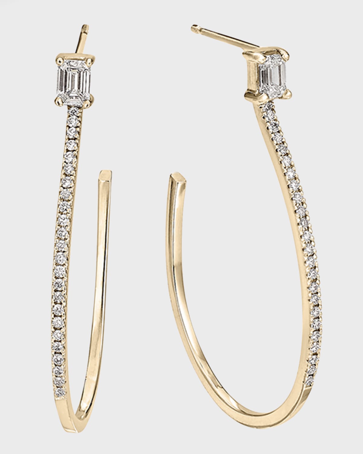 LANA Flawless Teardrop Hoop Earrings with Emerald-Cut Diamond Studs, 35mm