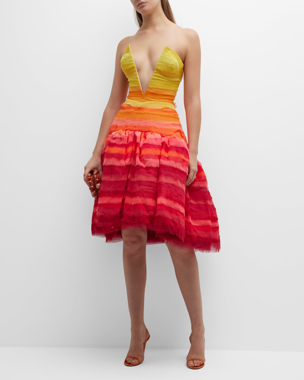 V Neckline Dropped Waist Poplin Dress