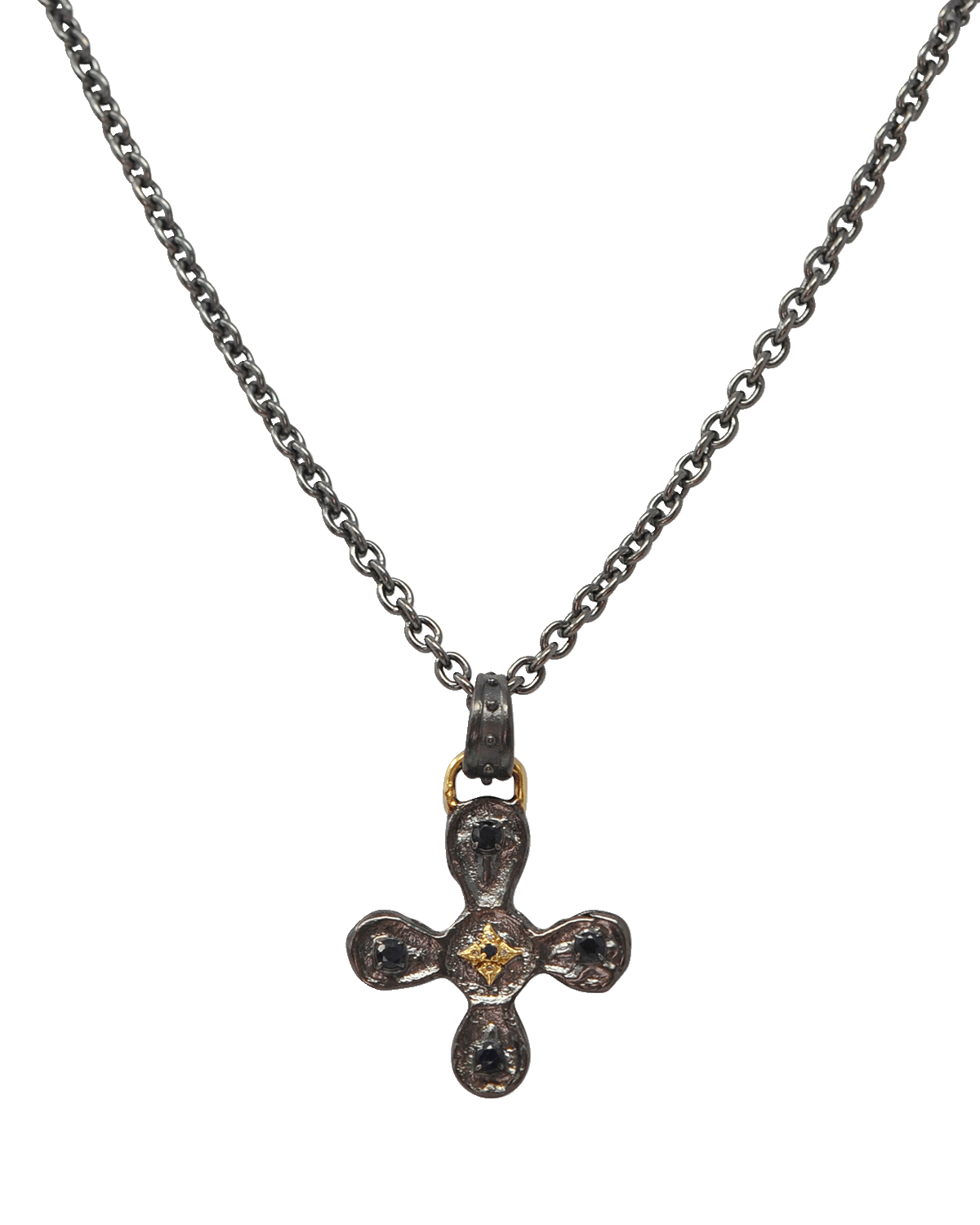 Armenta Men's Artifact Cross Necklace w/ Diamonds & Black Sapphires
