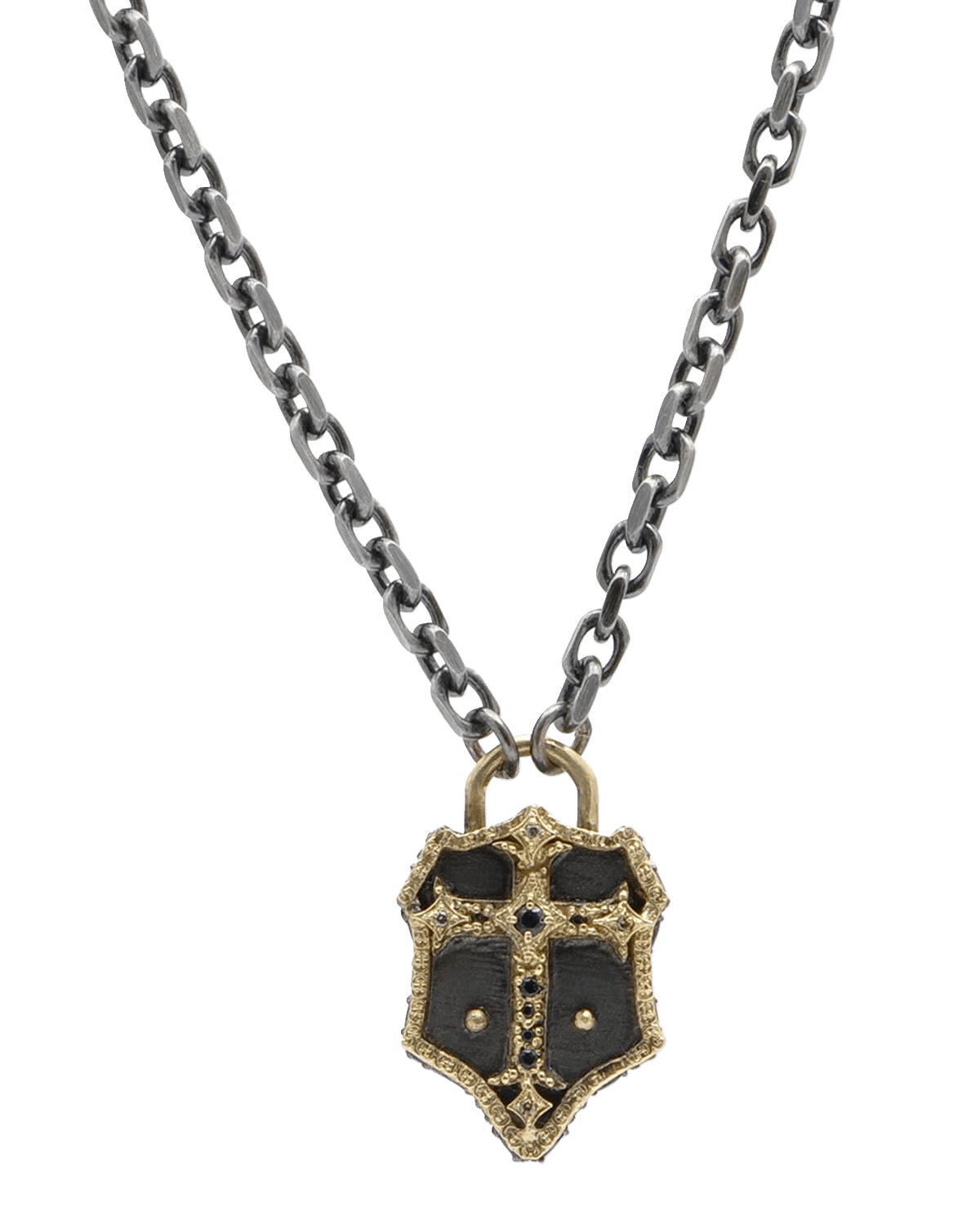 Armenta Men's Diamond & Black Sapphire Cross Shield Necklace