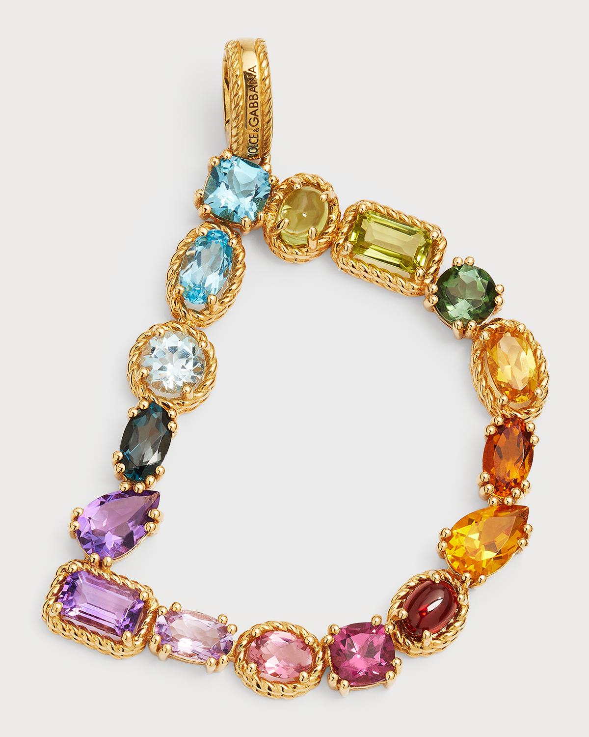 Yellow Gold Multi Fine Gem Charm, Letter D