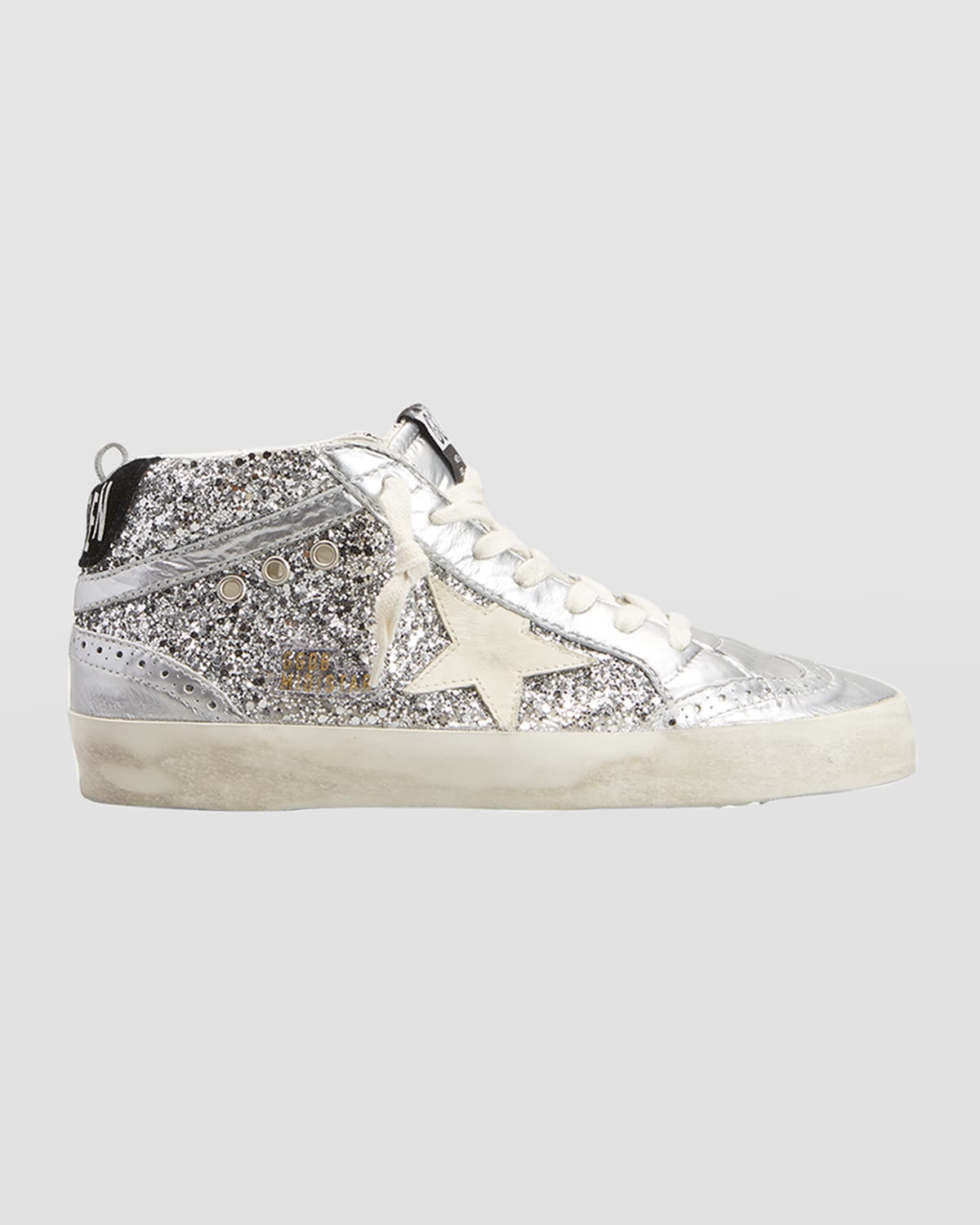 Golden Goose Mid Star Glitter Wing-Tip Sneakers