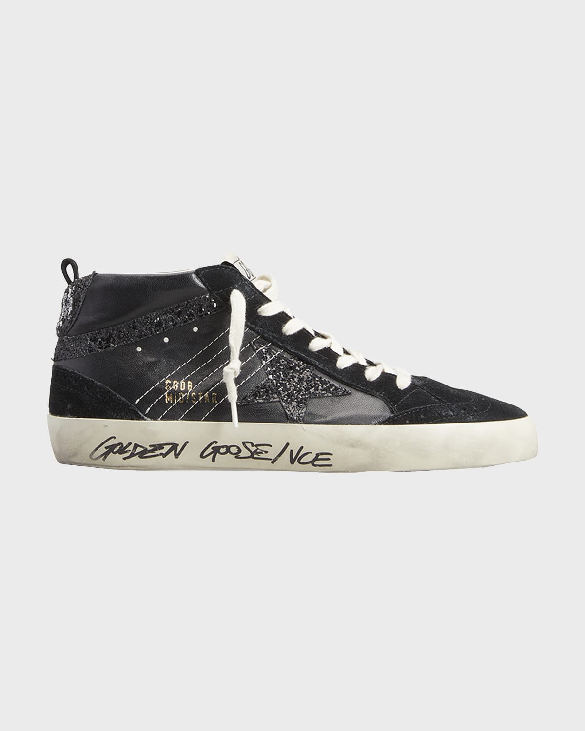 Golden Goose Mid Star Glitter Wing-Tip Sneakers