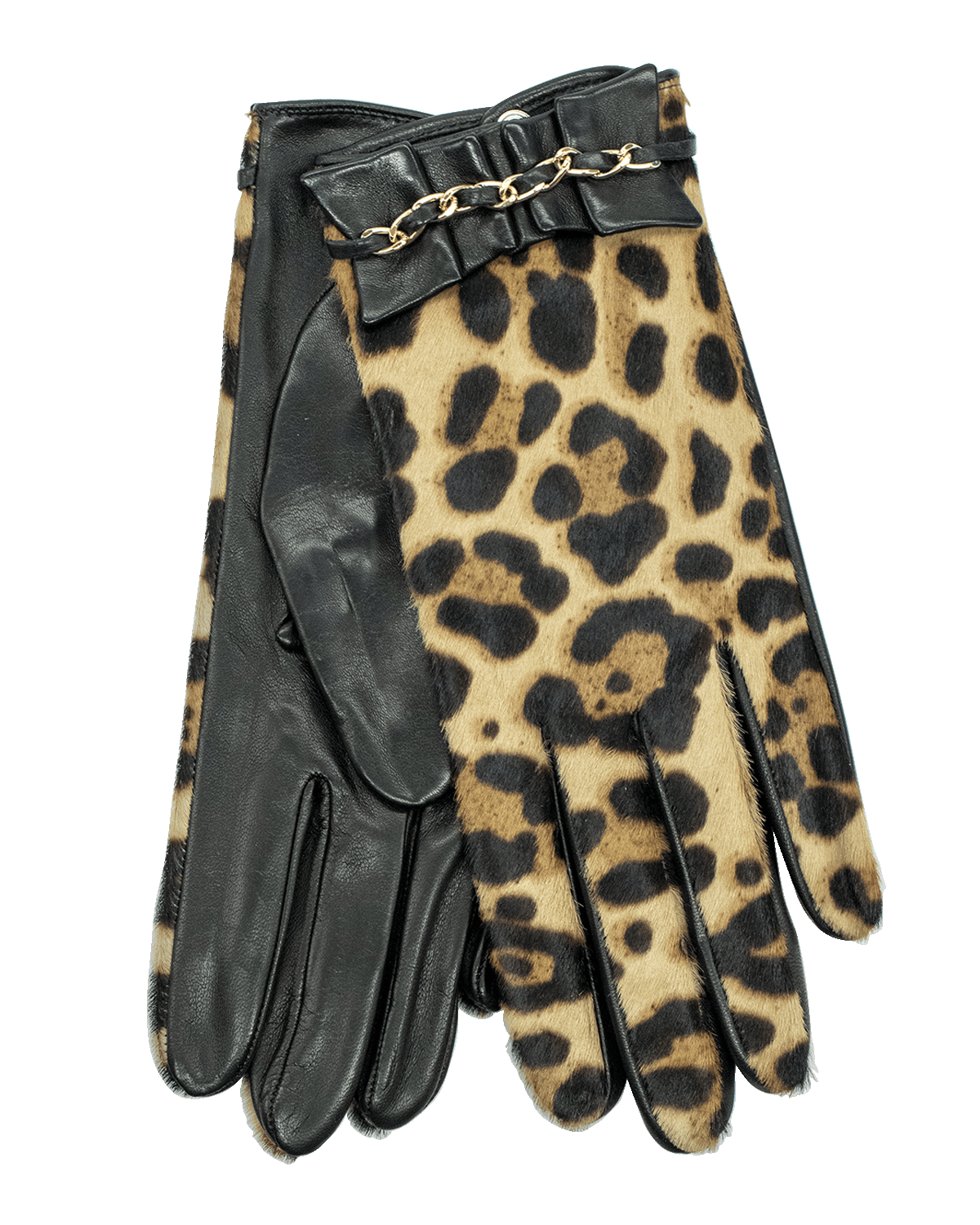 Portolano Ruffle Chain Leopard-Print Nappa Leather Gloves