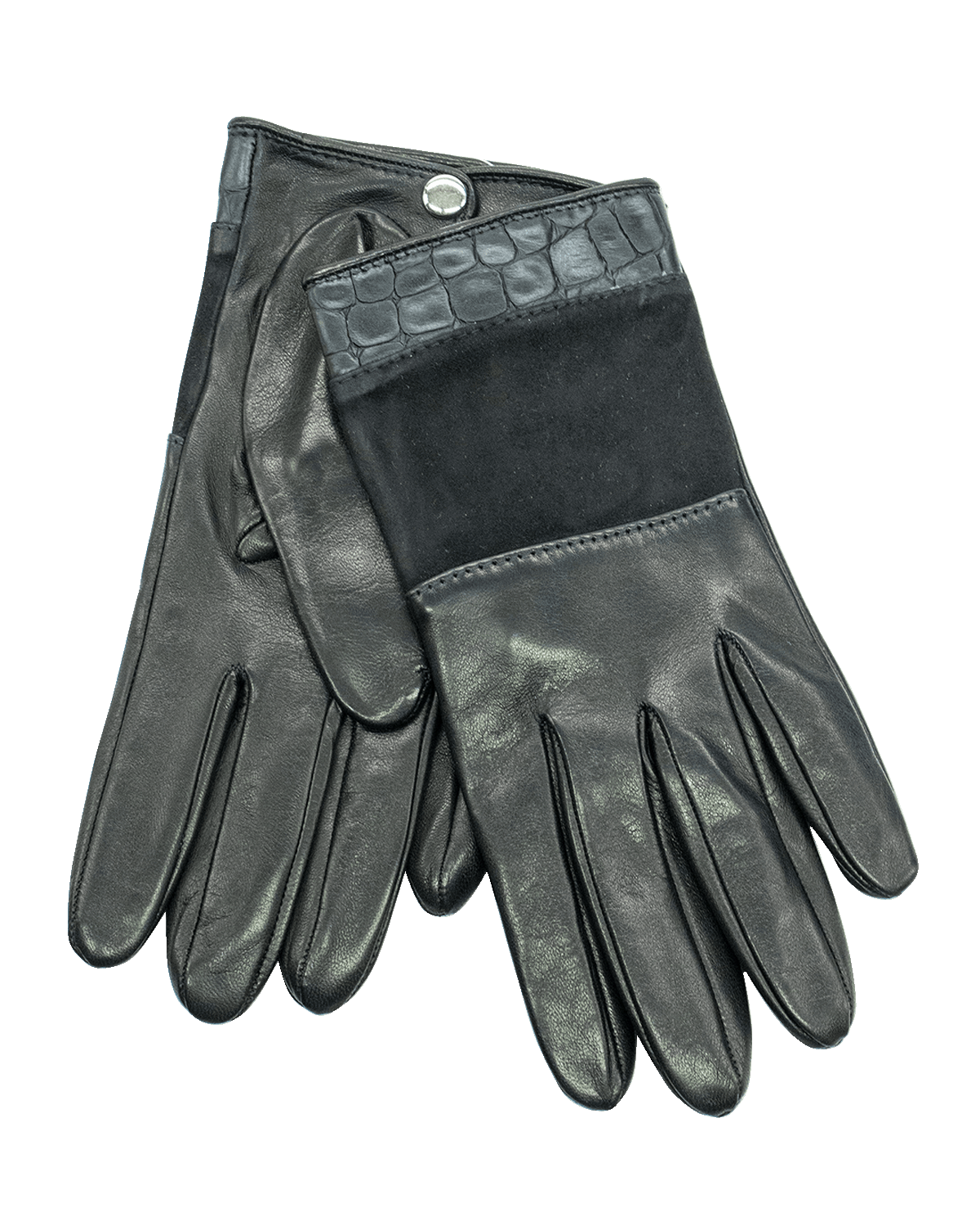 Portolano Croc-Embossed Cuff Nappa Leather & Suede Gloves