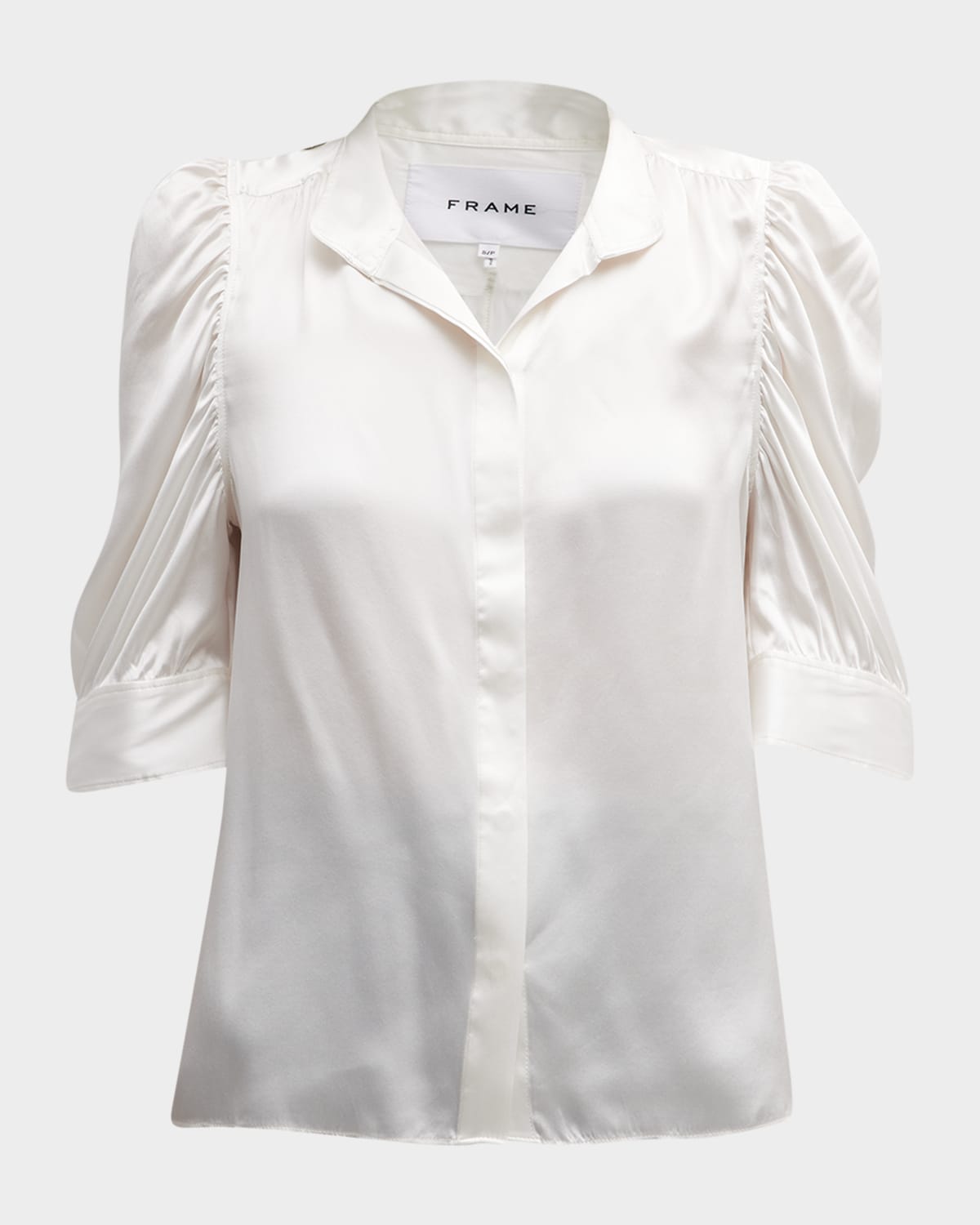 FRAME Gillian Silk Ruched Sleeve Top