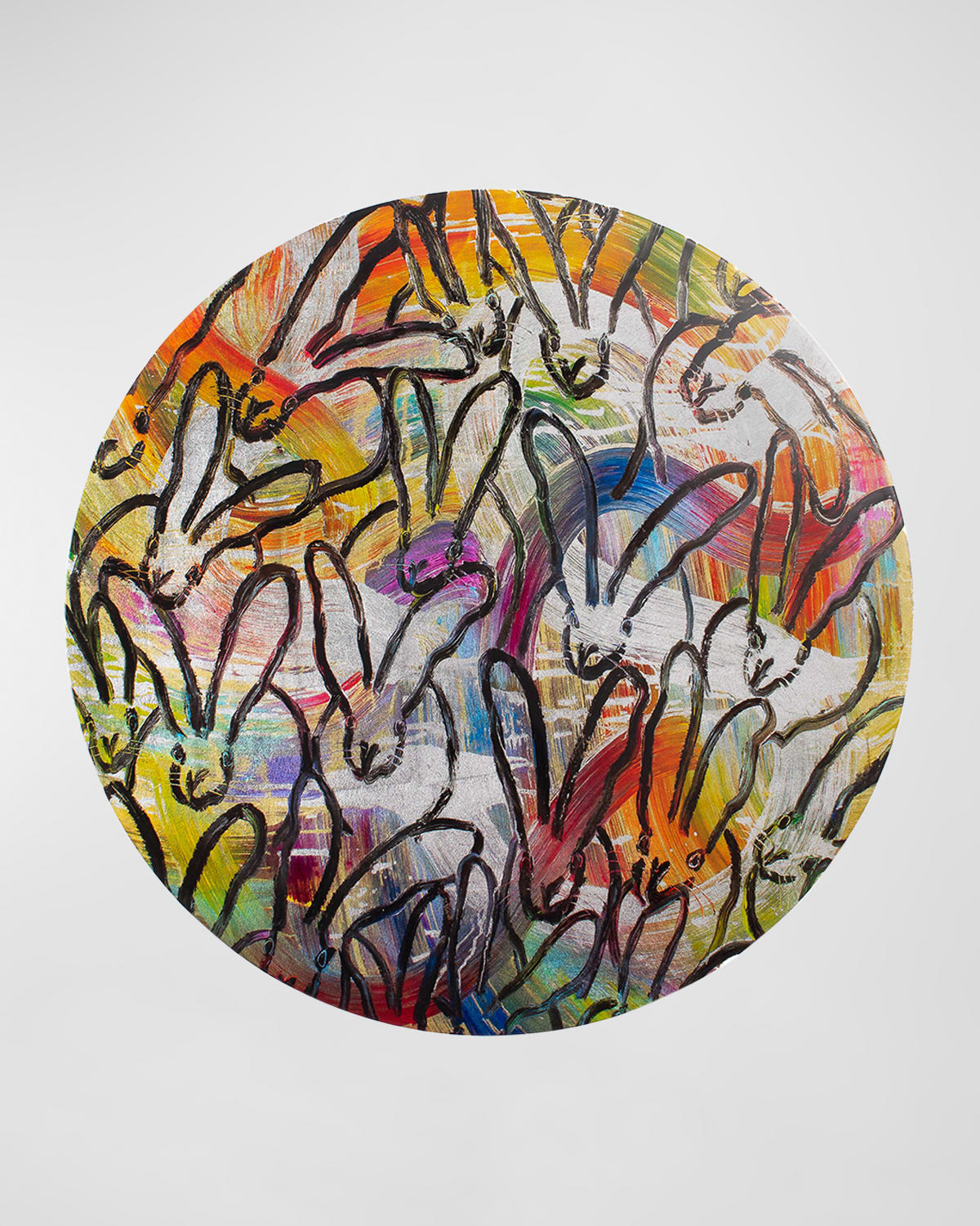 Hunt Slonem Totem Bunnies 15" Round Lacquer Placemat