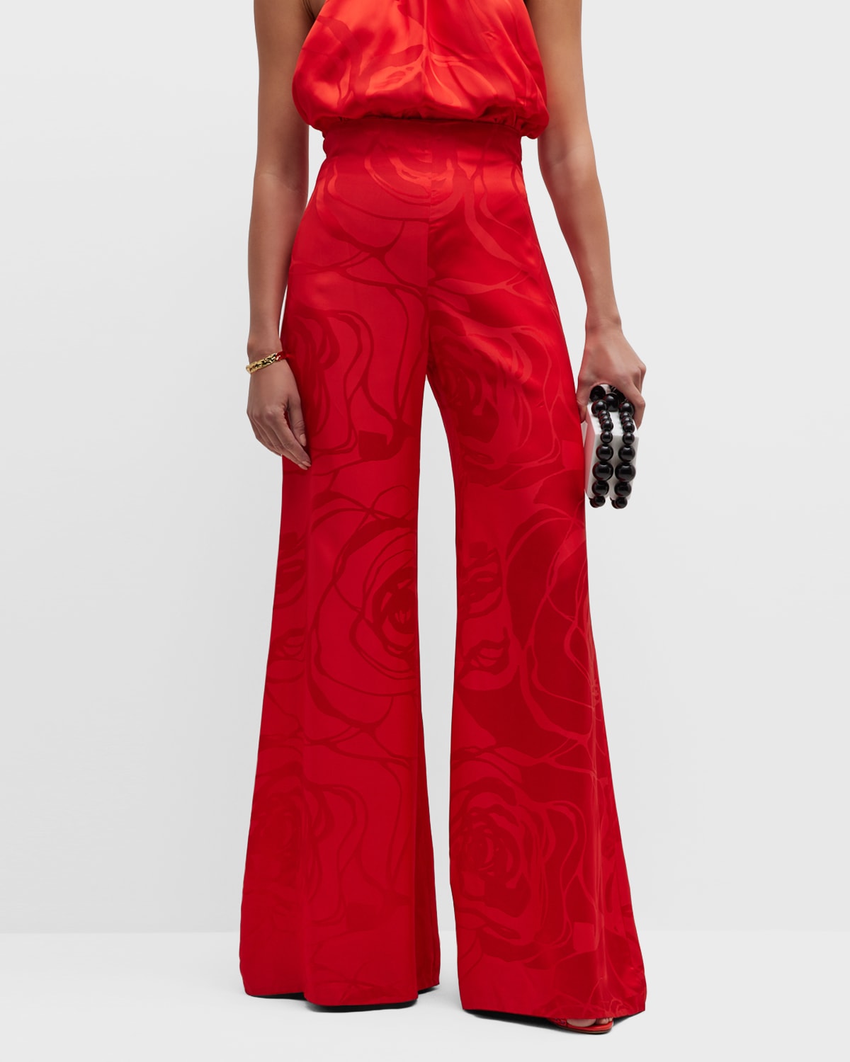 red wide leg pants