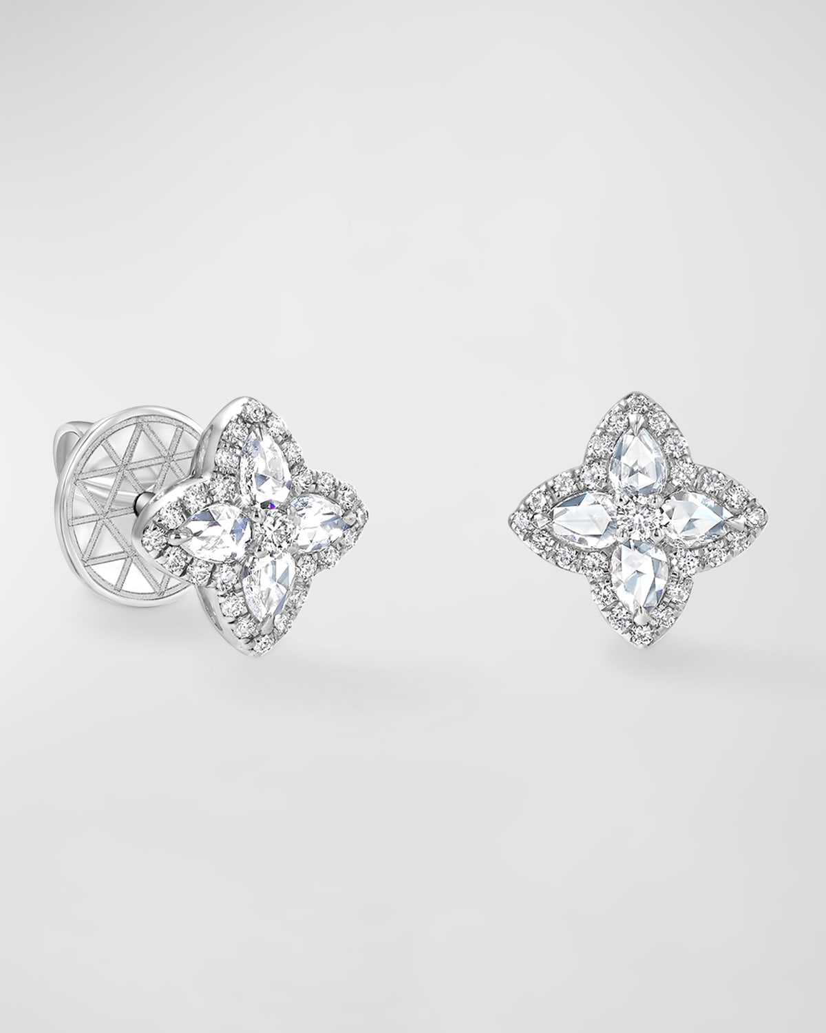 64 Facets 18K White Gold Blossom Motif Diamond Stud Earrings, 0.4tcw