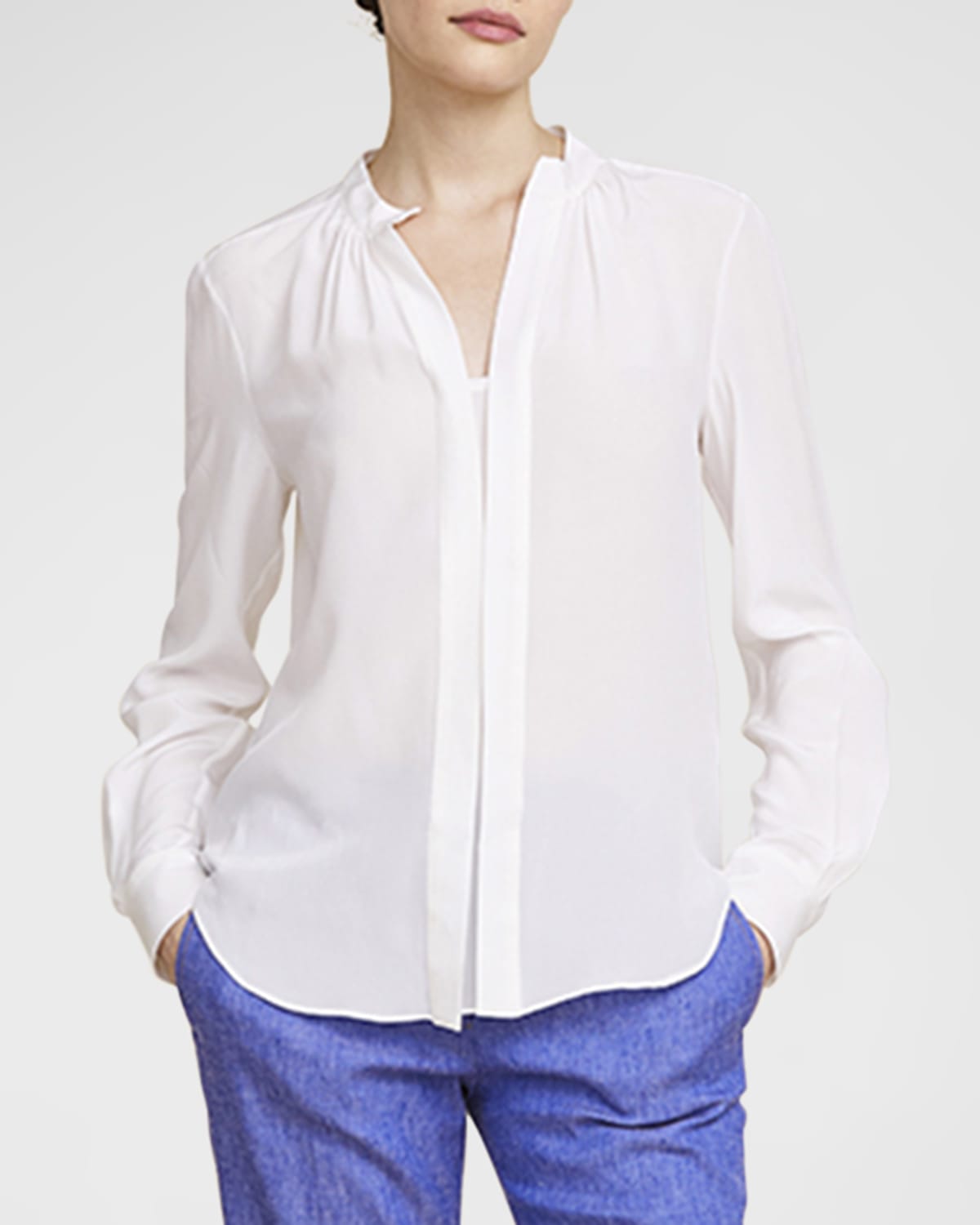 CALLAS Milano Olympia Ruched Long-Sleeve Silk Blouse