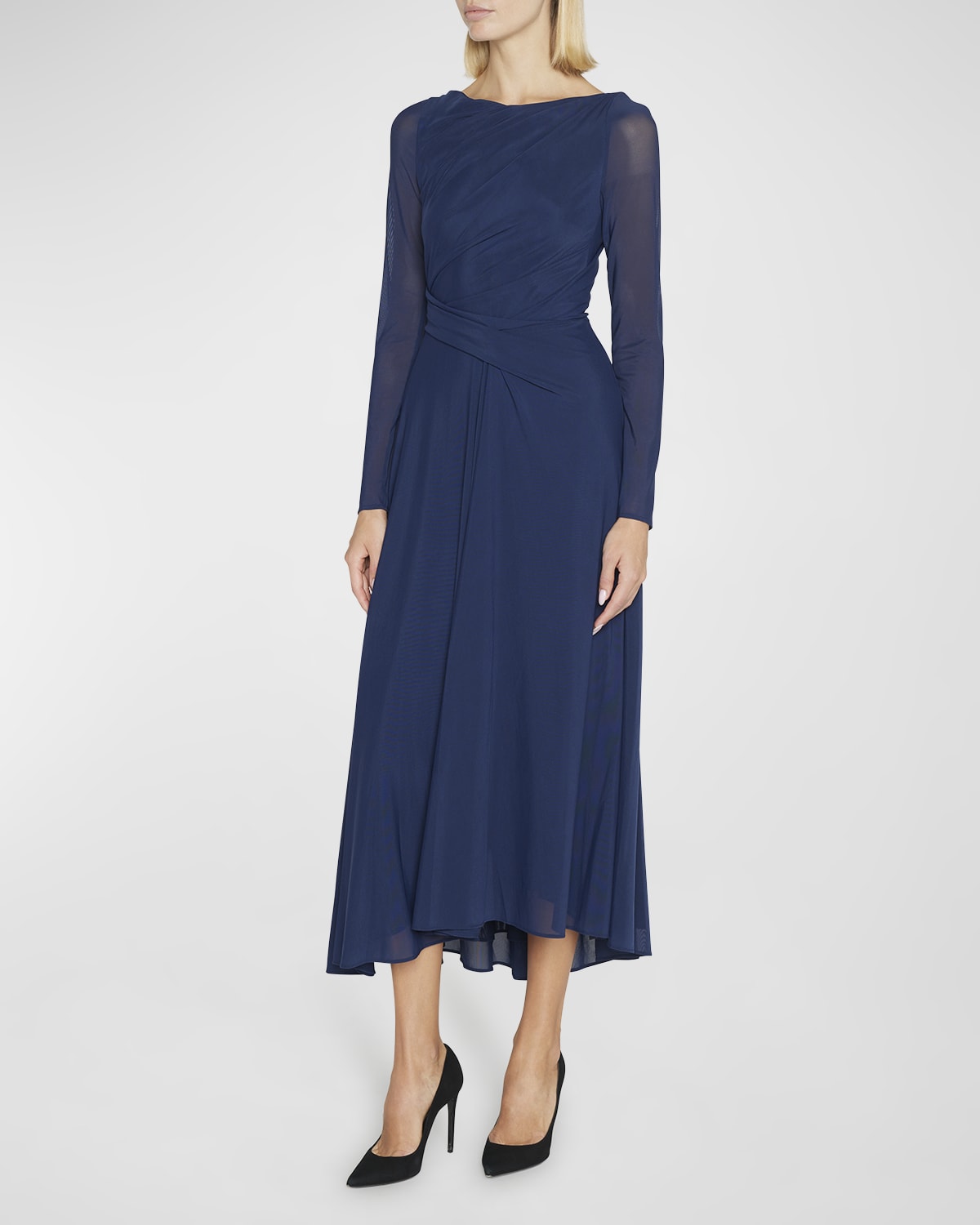 Long Sleeve Draped Dress | Neiman Marcus