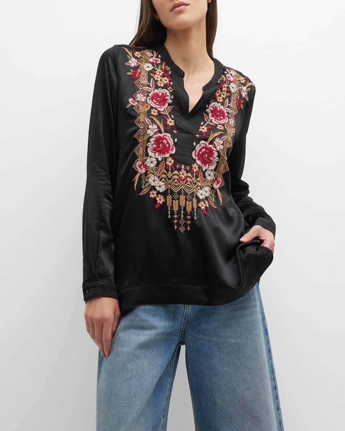 Audrey Red Palm Embroidered Blouse