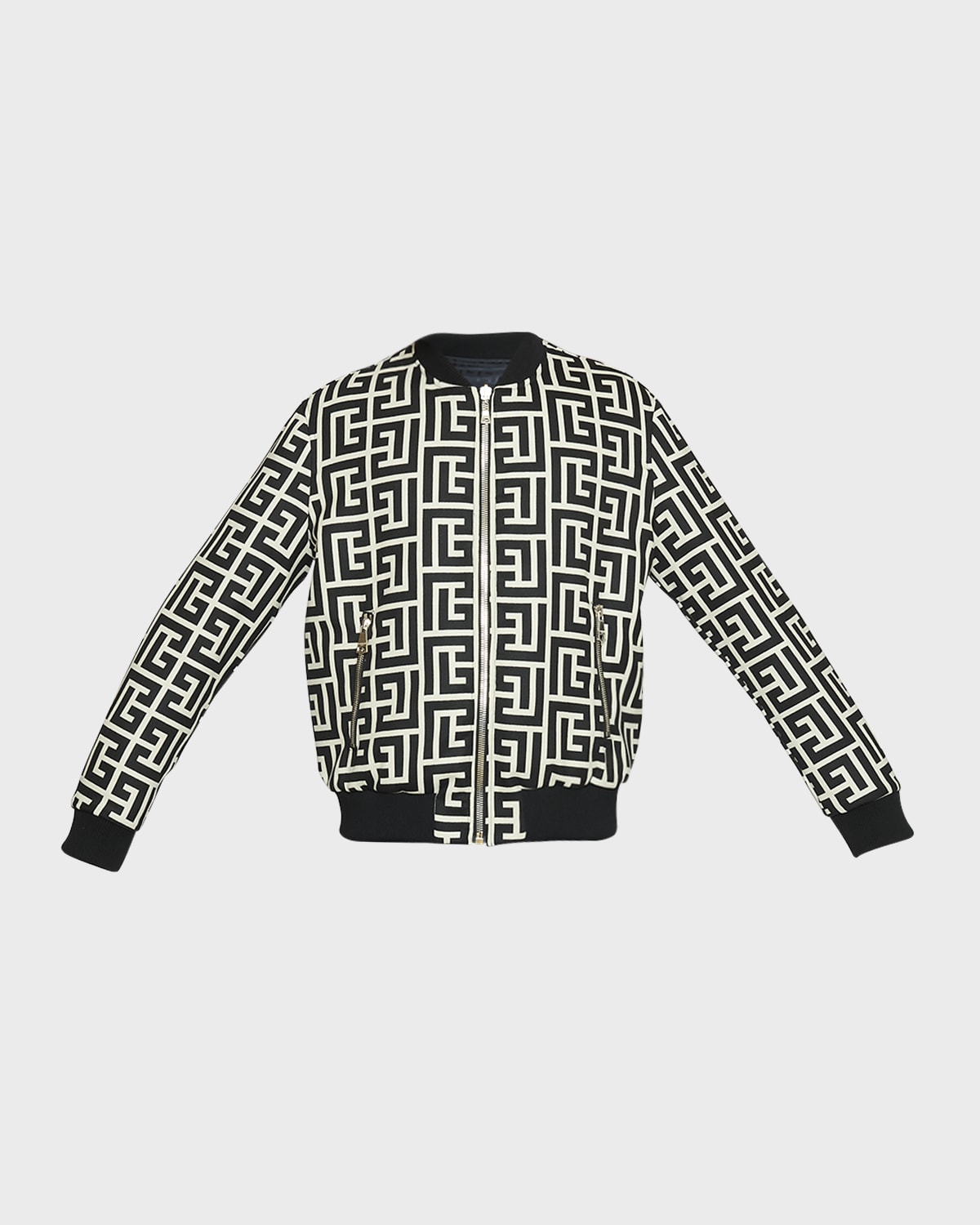 Balmain Reversible Macro Monogram Wool Bomber In Black