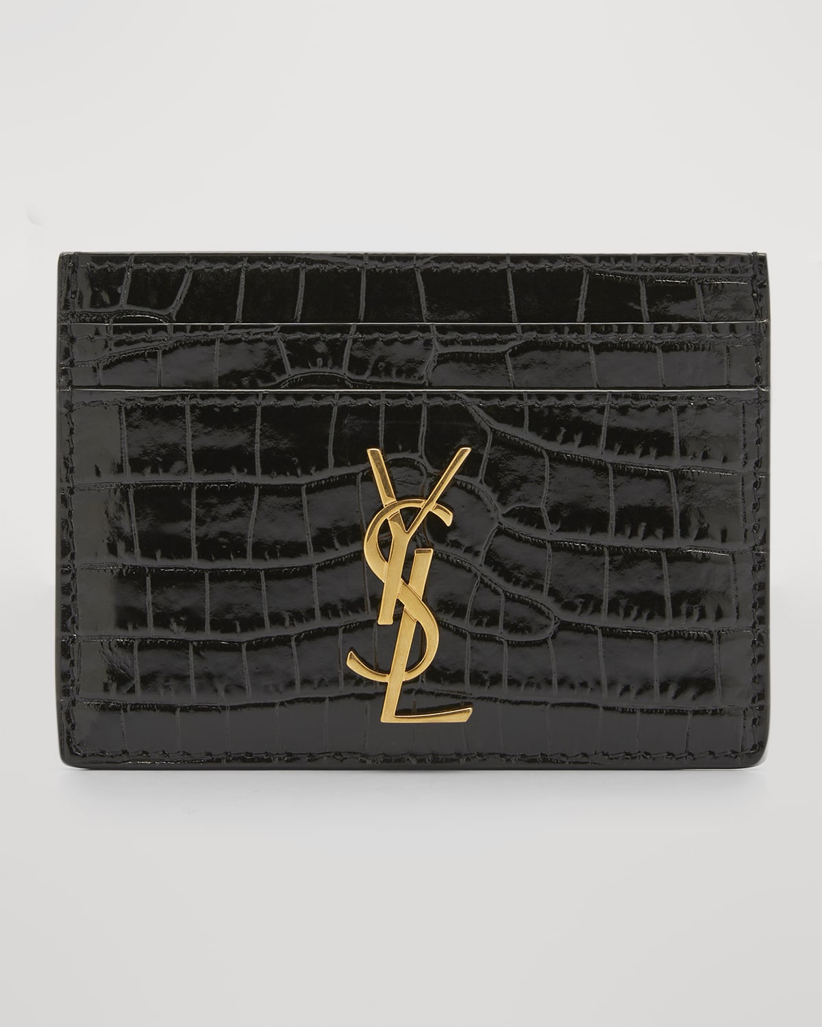 Saint Laurent YSL Monogram Card Case in Croc-Embossed Leather