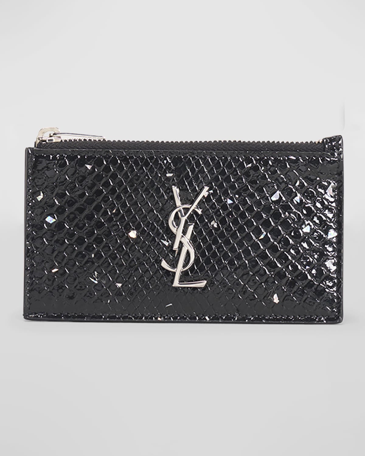 Saint Laurent YSL Monogram Ziptop Card Case in Python