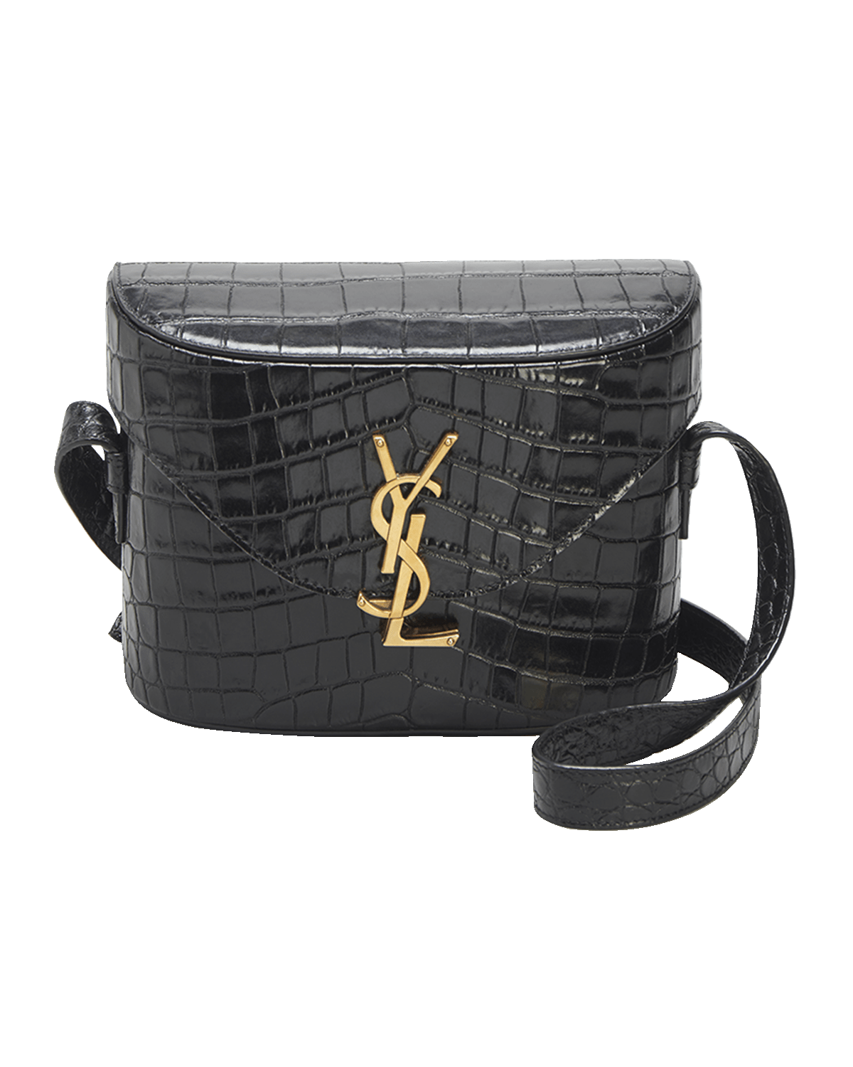 Saint Laurent June Box YSL Crossbody Bag in Croc-Embossed Leather