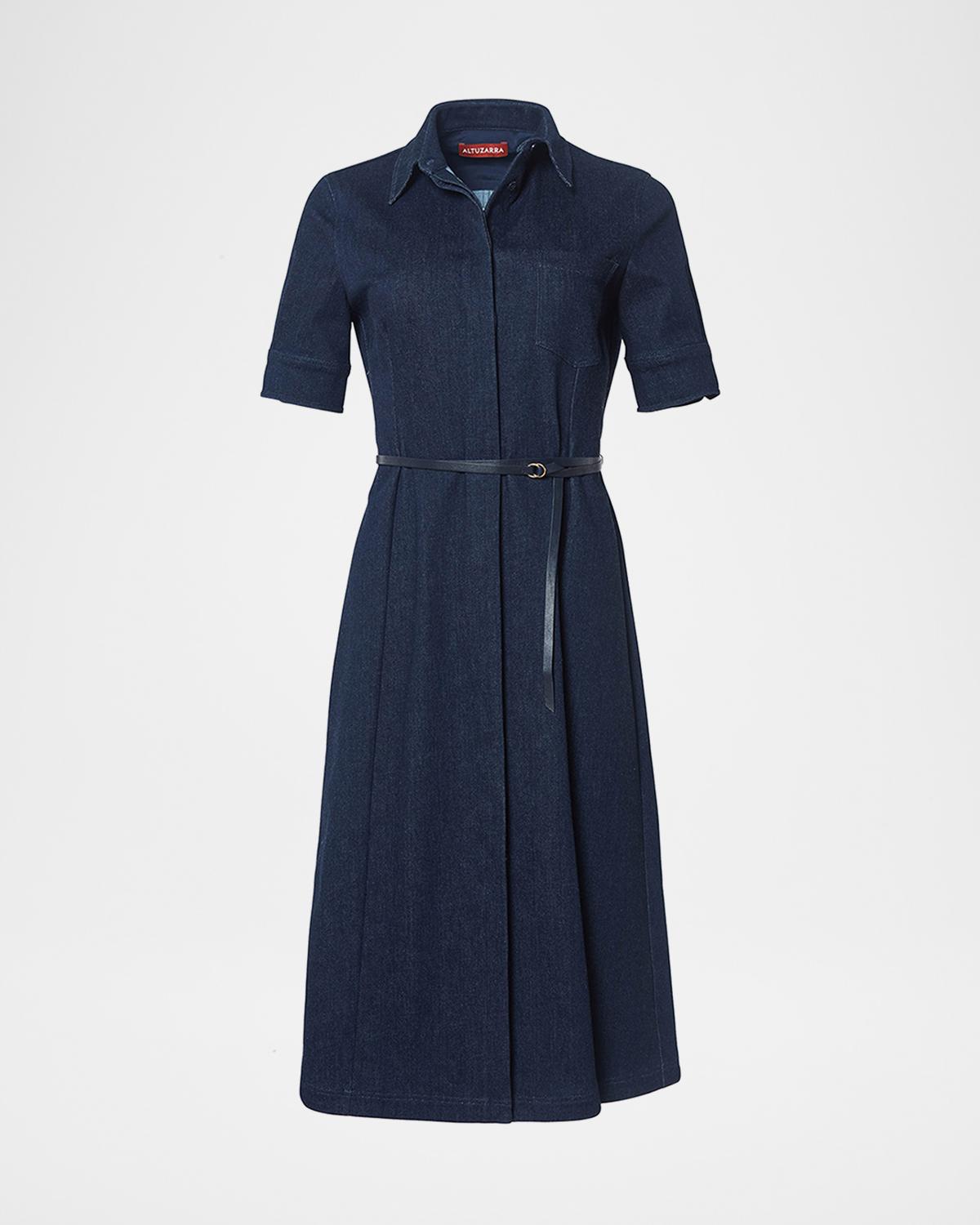 Altuzarra Kieran Denim Leather Belted Midi Dress