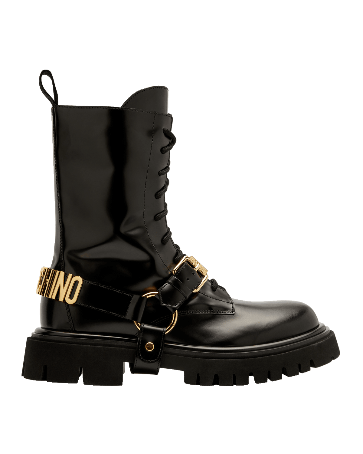 Moschino Men's Lug Sole Leather Combat Boots