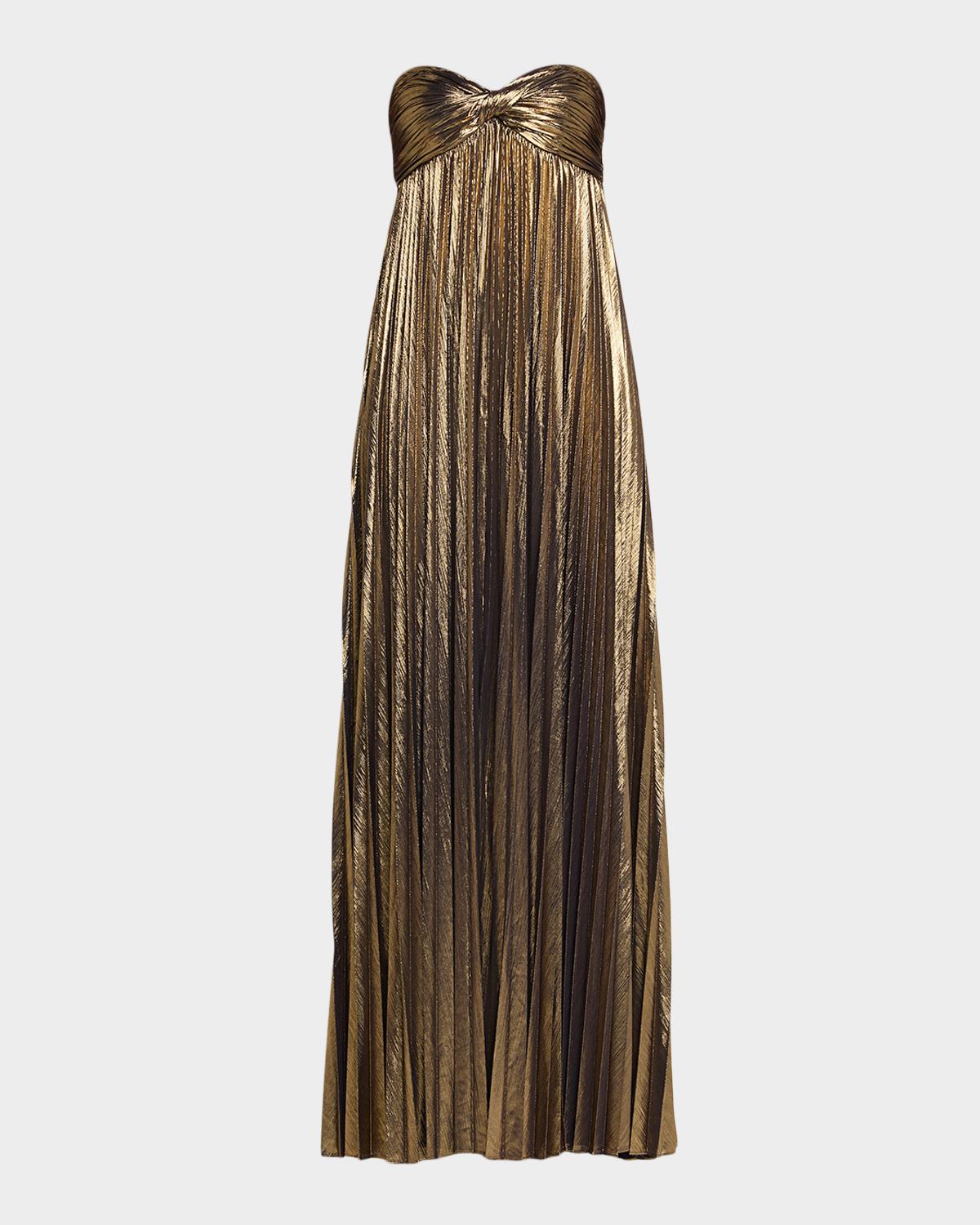 Retrofête Zoa Strapless Lamé Twisted-Bodice Gown