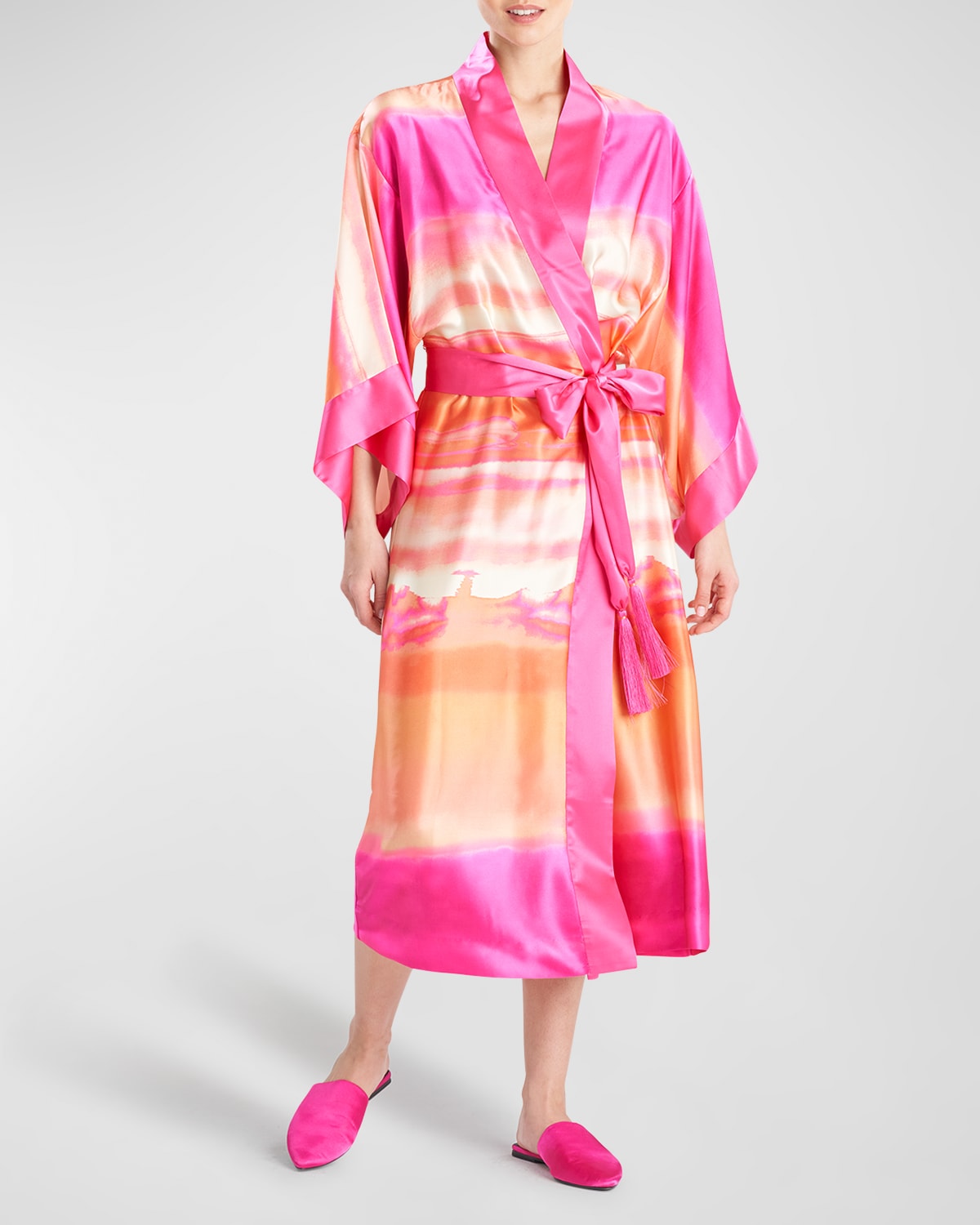 long pink silk robe