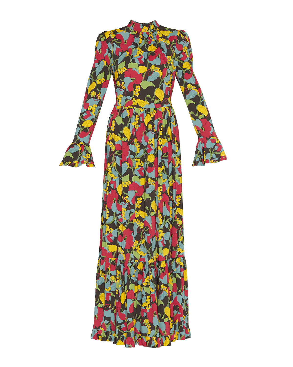 La DoubleJ Visconti Floral-Print Puff-Sleeve Tiered Maxi Dress