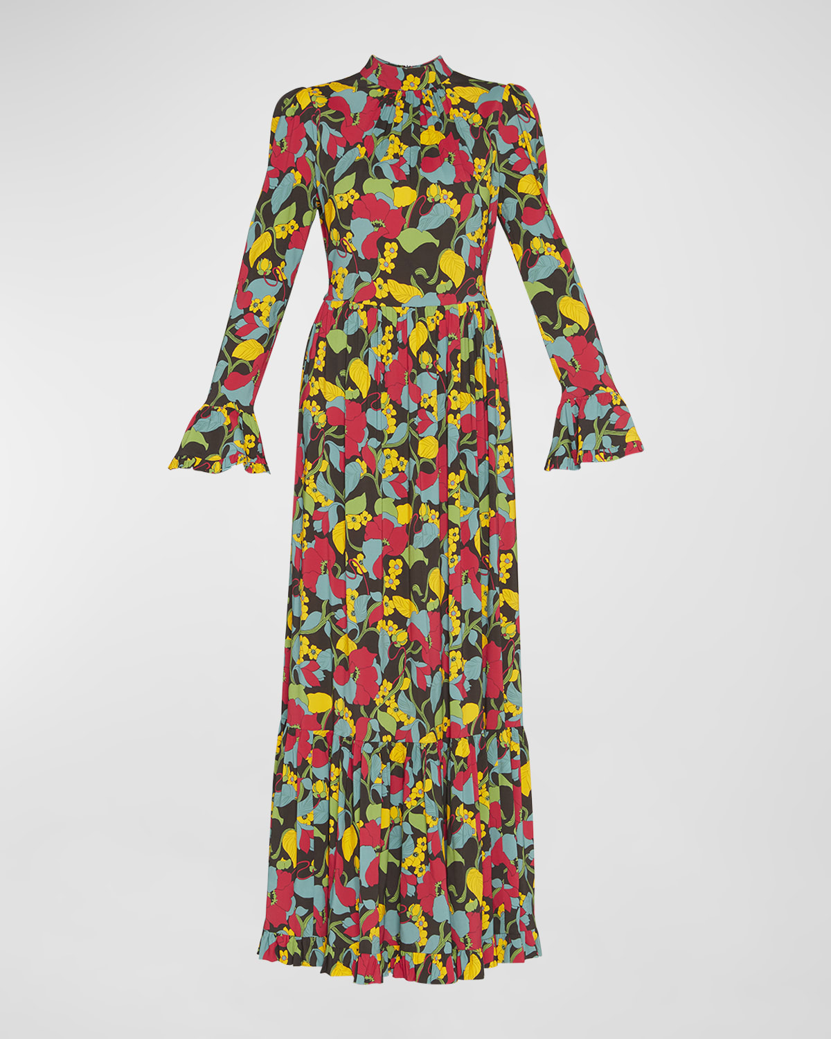 La DoubleJ Visconti Floral-Print Puff-Sleeve Tiered Maxi Dress
