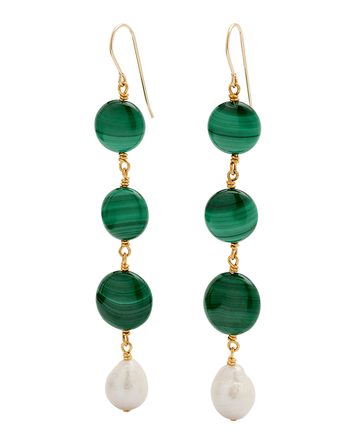 NEST Jewelry Malachite and Pearl Linear Drop Earrings
