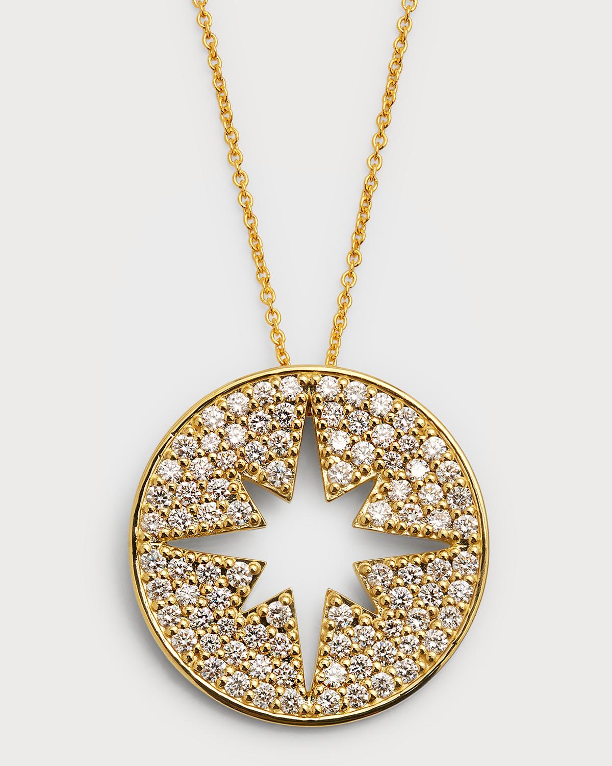 18K Yellow Gold Diamond Starburst Pendant Necklace