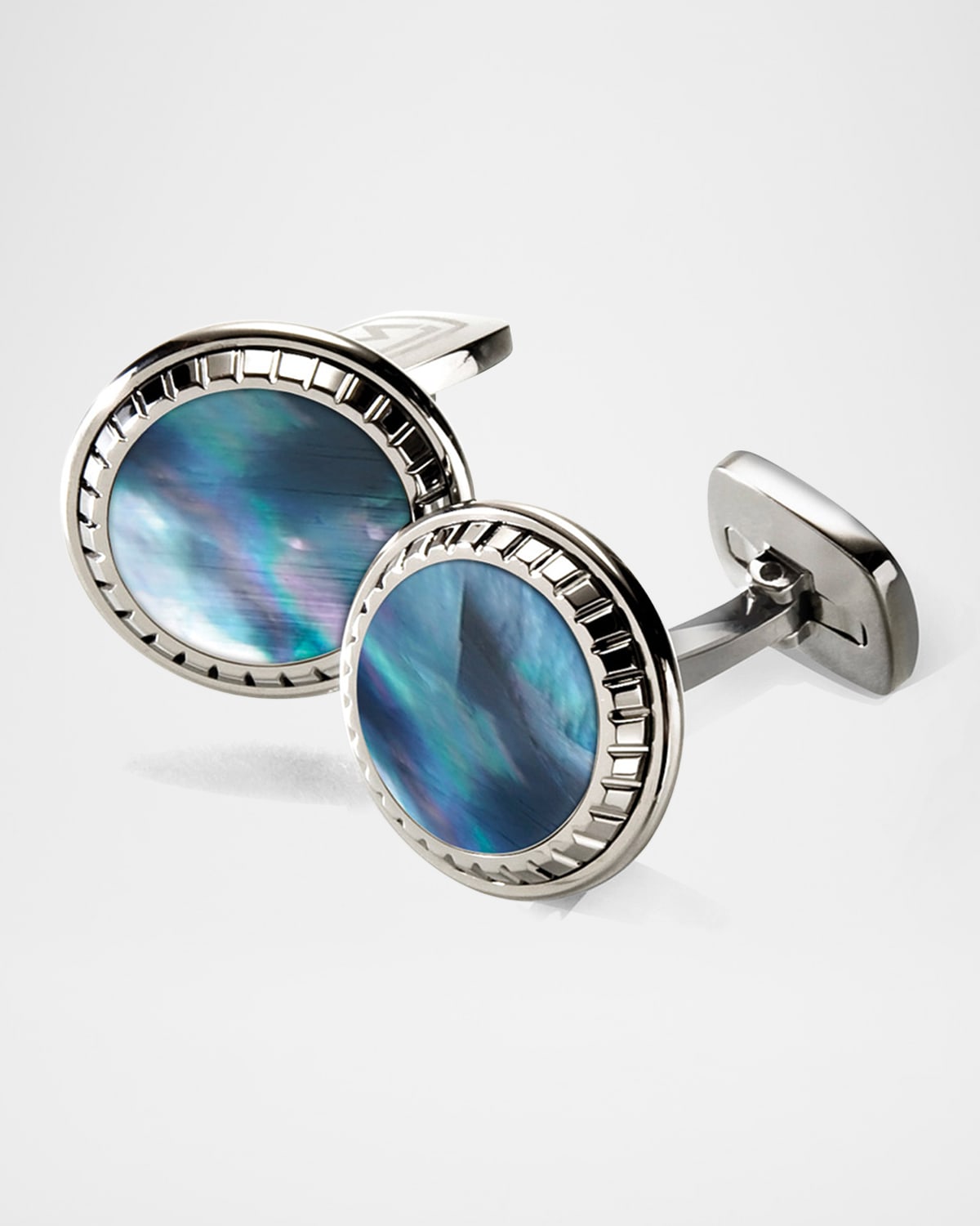 M Clip Men 's Gray Mother-Of-Pearl Round Cufflinks