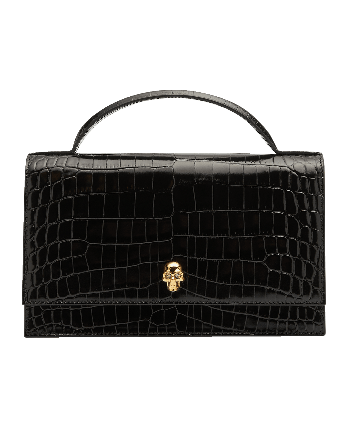 Alexander McQueen Medium Skull Croc-Embossed Top-Handle Bag