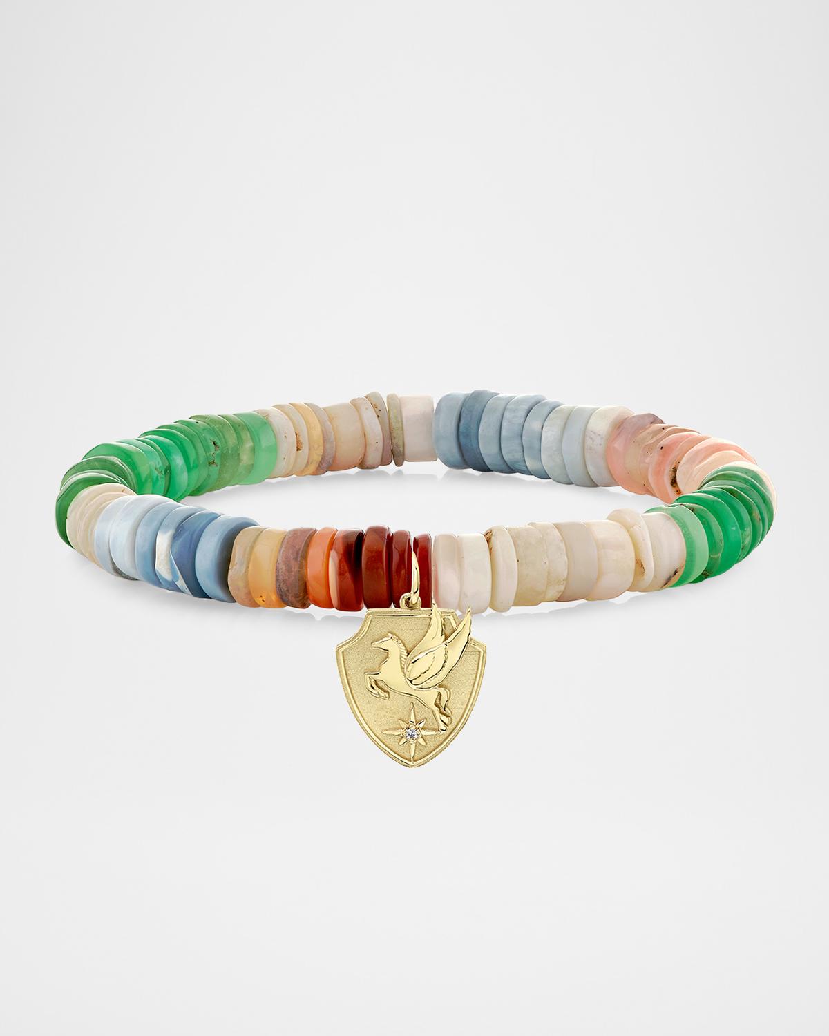 14K Yellow Gold Pegasus Crest Charm on 7mm Mixed Opal Bracelet
