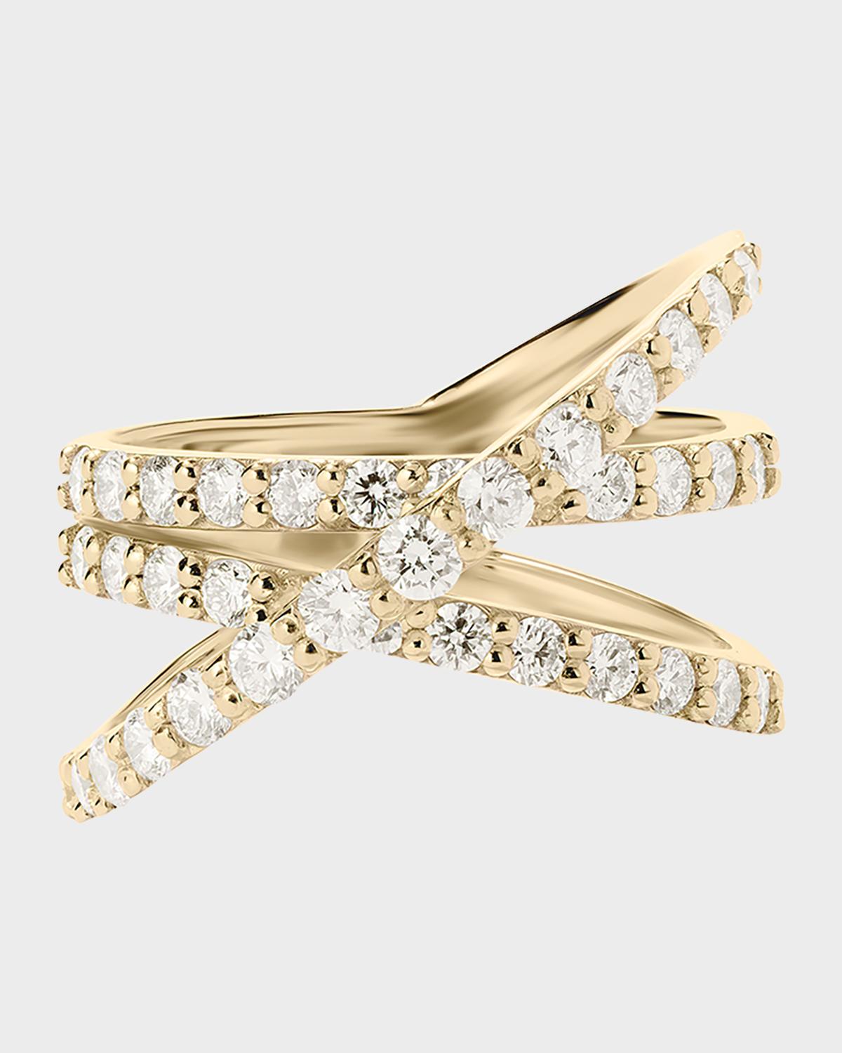 14K Gold Graduating Diamond Criss Cross Ring
