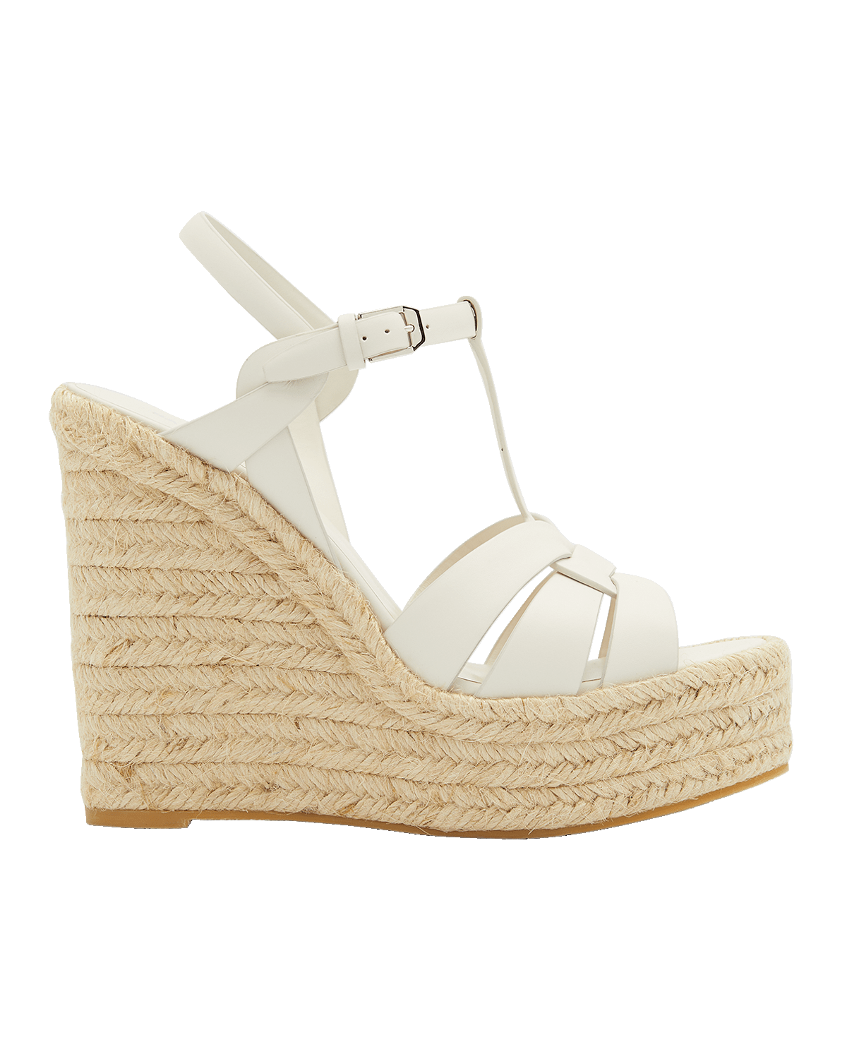 Saint Laurent Tribute Leather T-Strap Espadrille Sandals