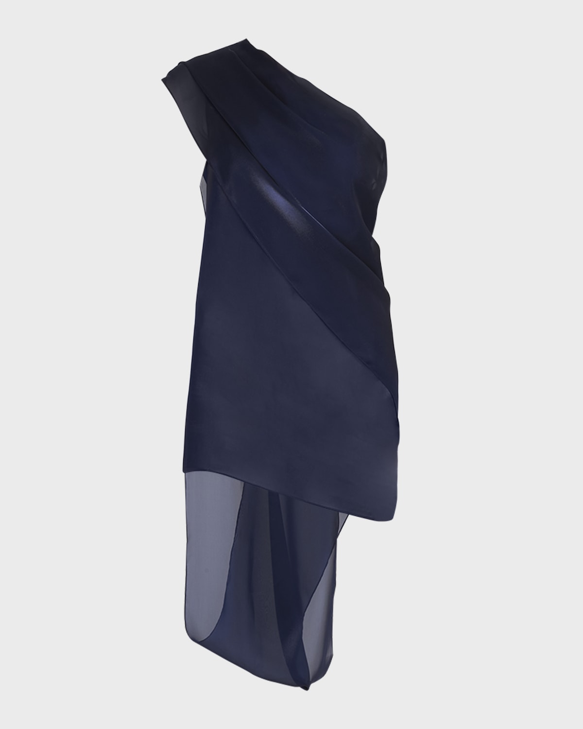 Ferragamo Sheer Draped One-Shoulder Mini Shift Dress