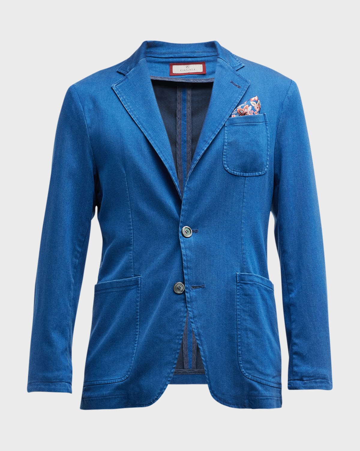 Canali Men's Soft Denim Blazer with Patch Pockets