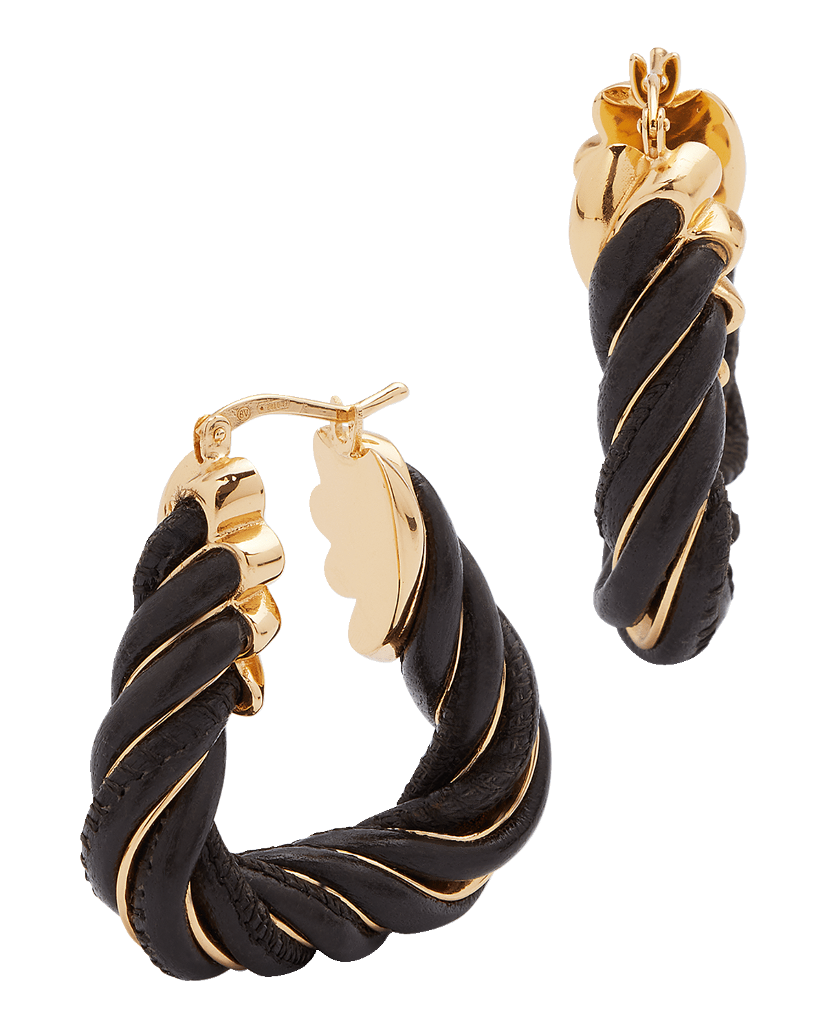 Bottega Veneta Leather Twist Triangle Hoop Earrings