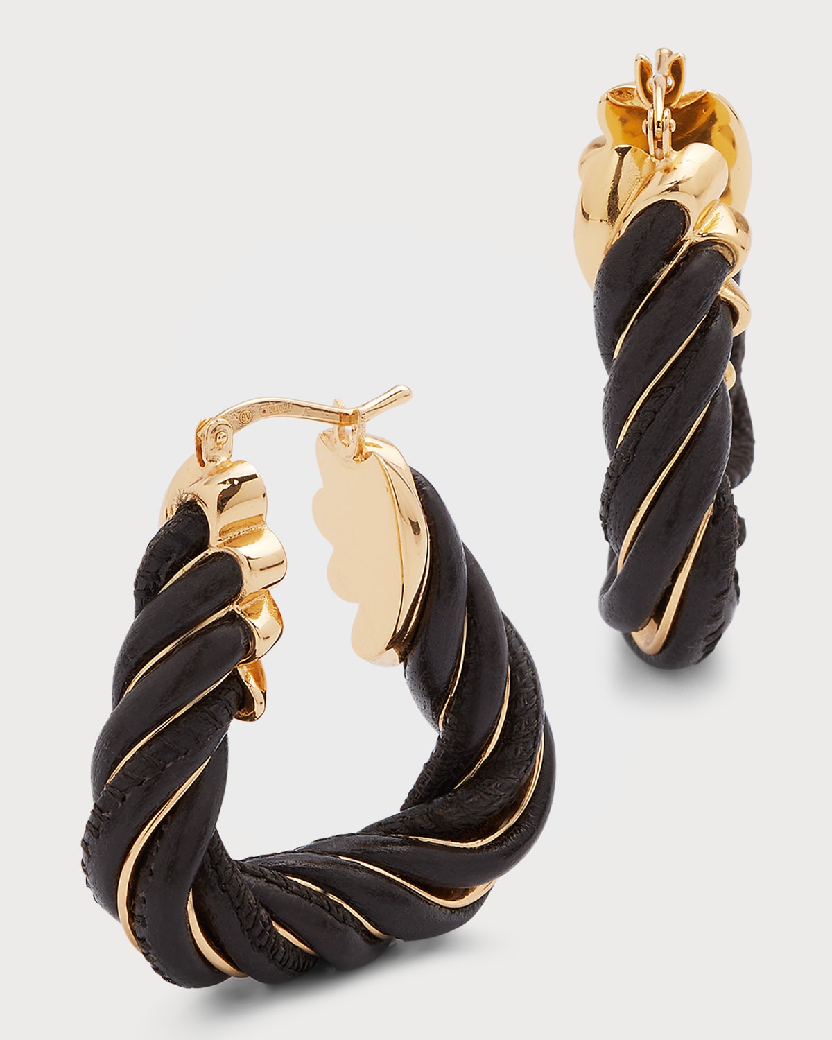 Bottega Veneta Leather Twist Triangle Hoop Earrings