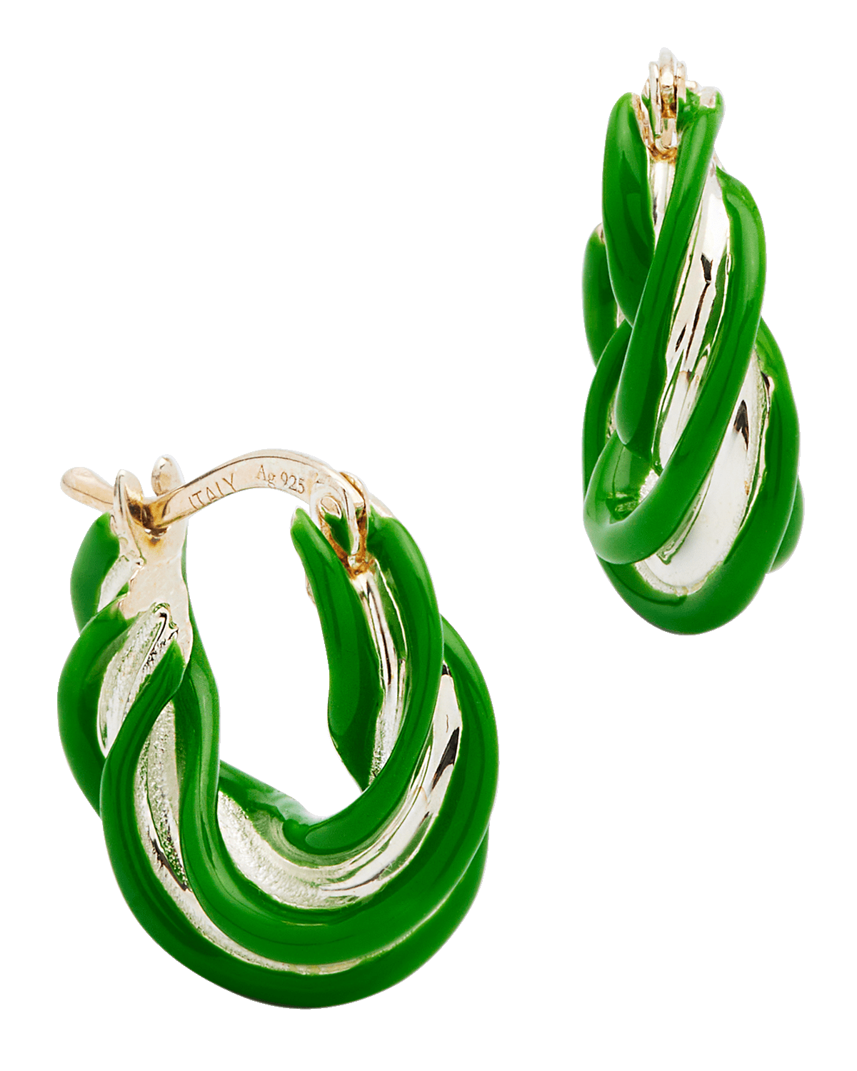 Bottega Veneta Pillar Twisted Hoop Earrings, Palm Green